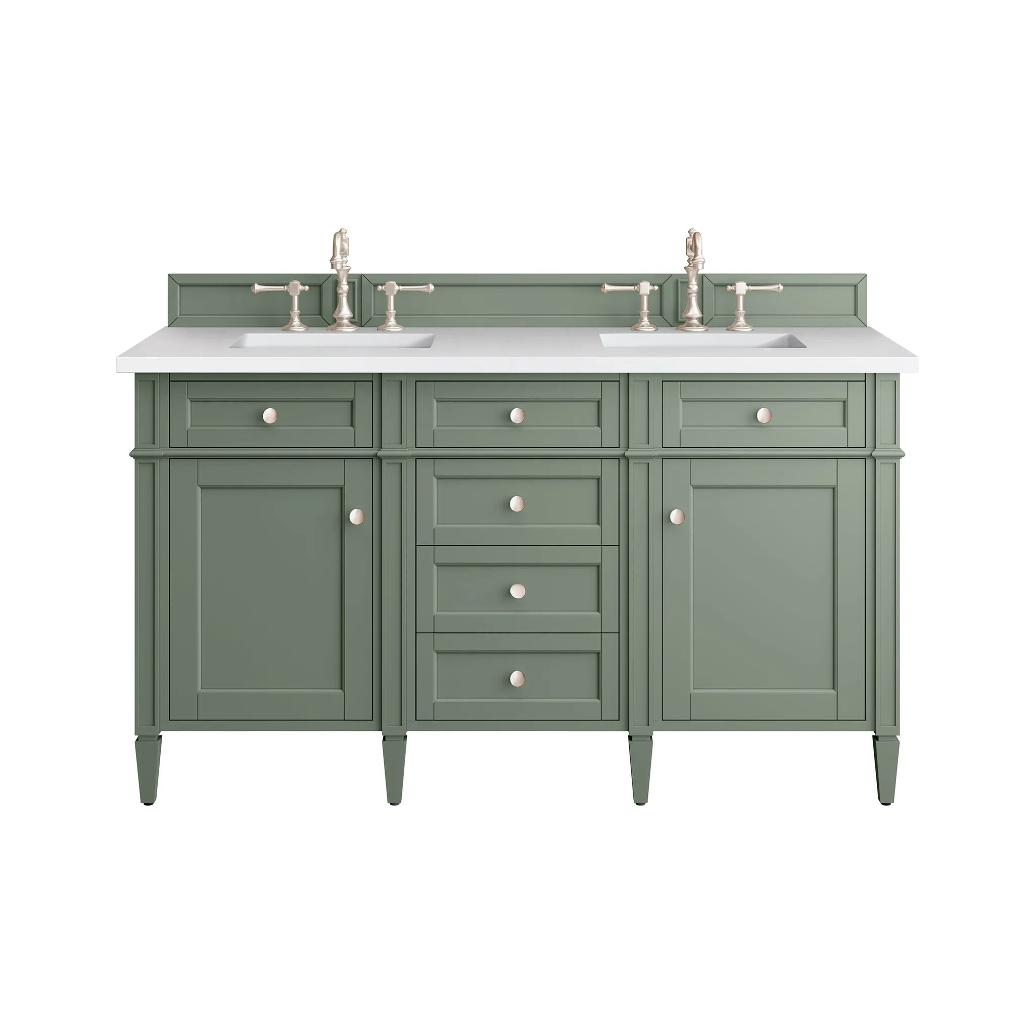 60" Brittany Double Vanity in Smokey Celadon-White Zeus Silestone-8" Widespread image