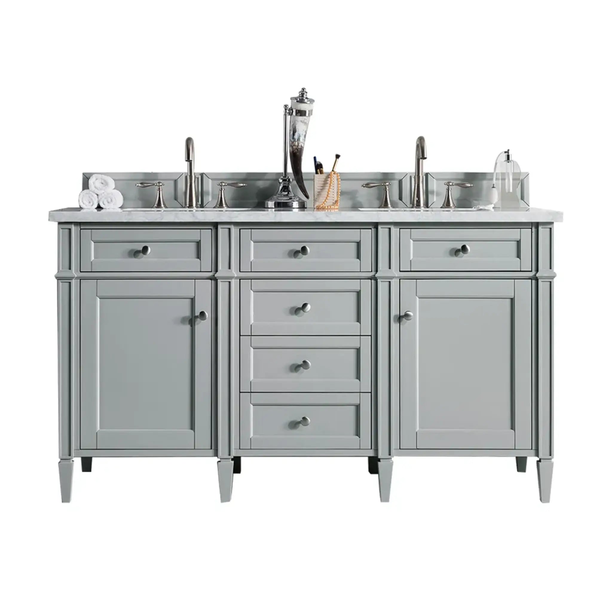 60" Brittany Double Vanity in Urban Gray-Carrara White Marble-8" Widespread image