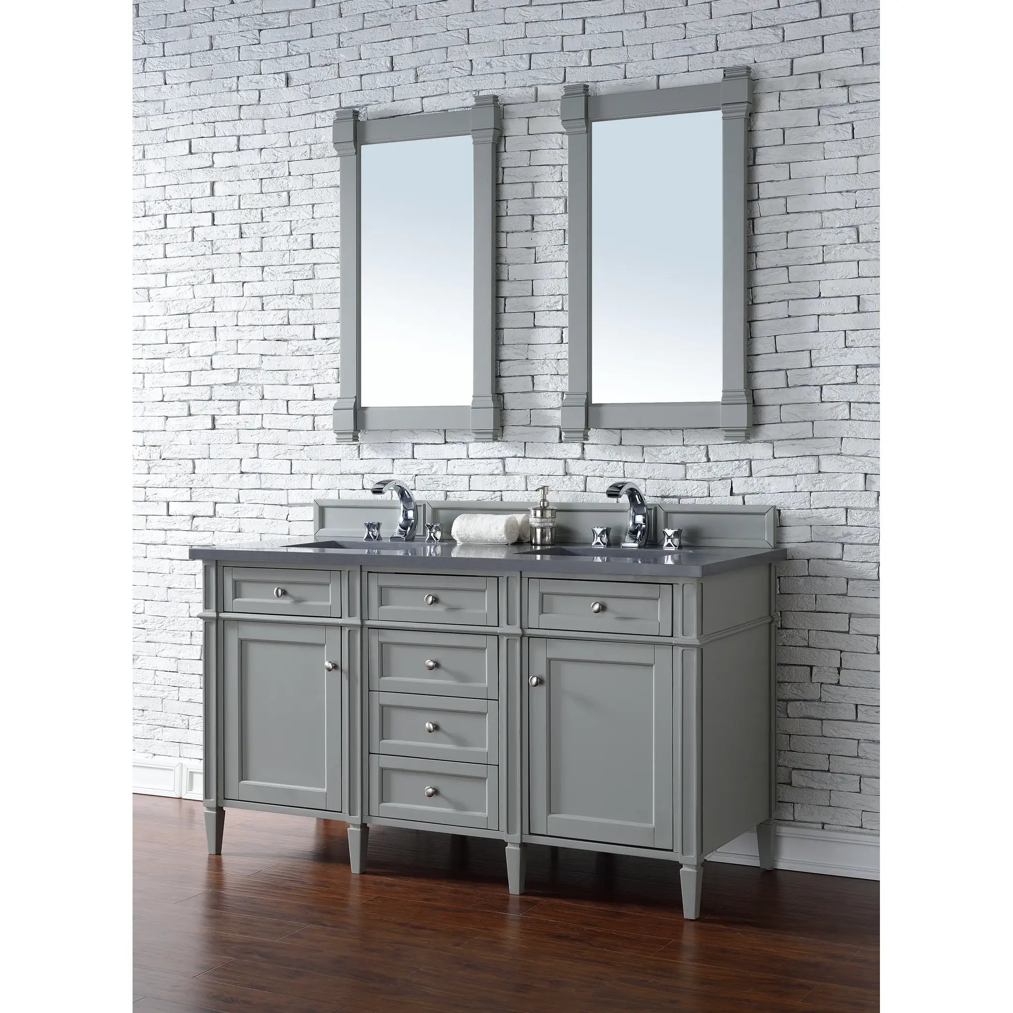 60" Brittany Double Vanity in Urban Gray-Charcoal Soapstone Silestone-8" Widespread image 2
