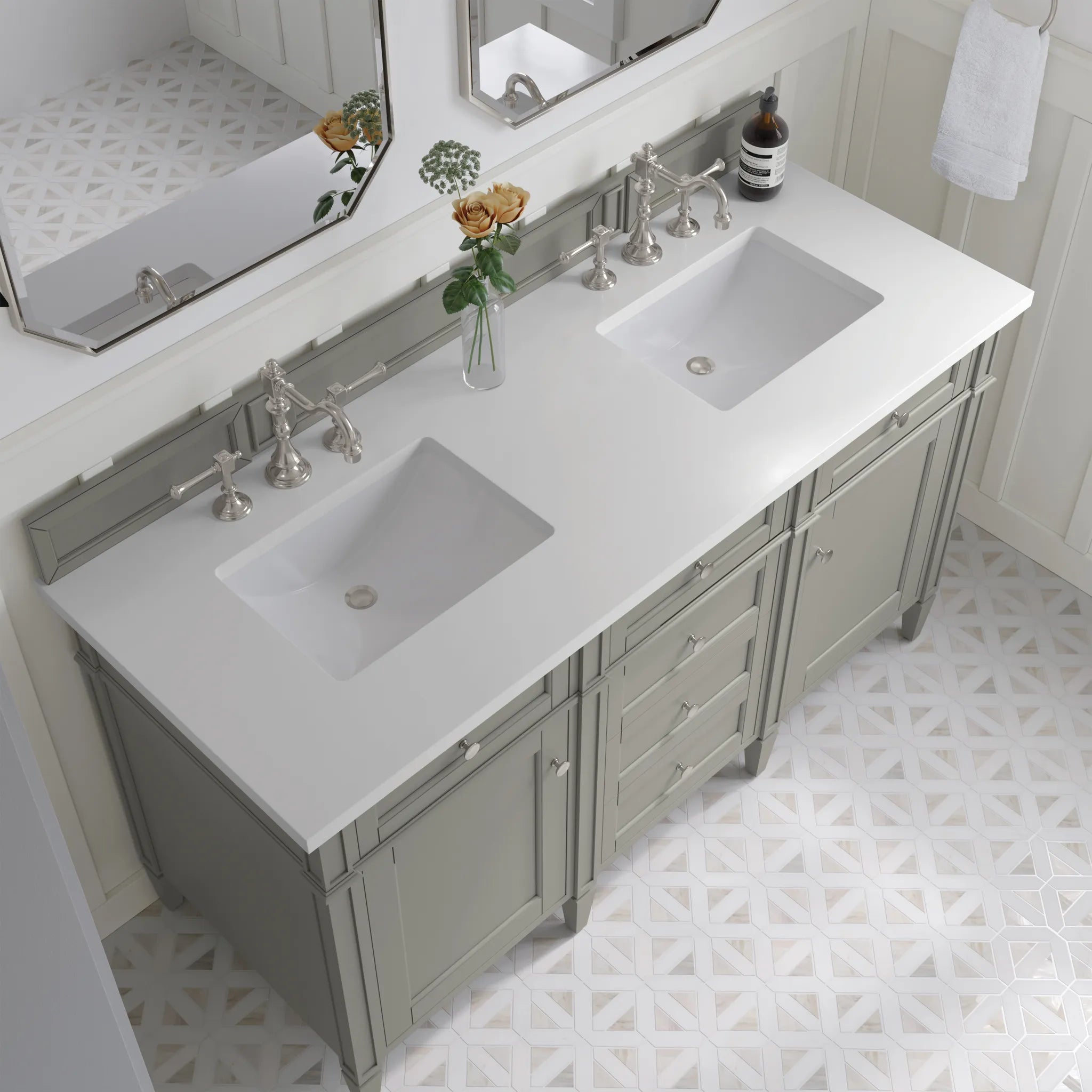 60" Brittany Double Vanity in Urban Gray-White Zeus Silestone-8" Widespread image 3