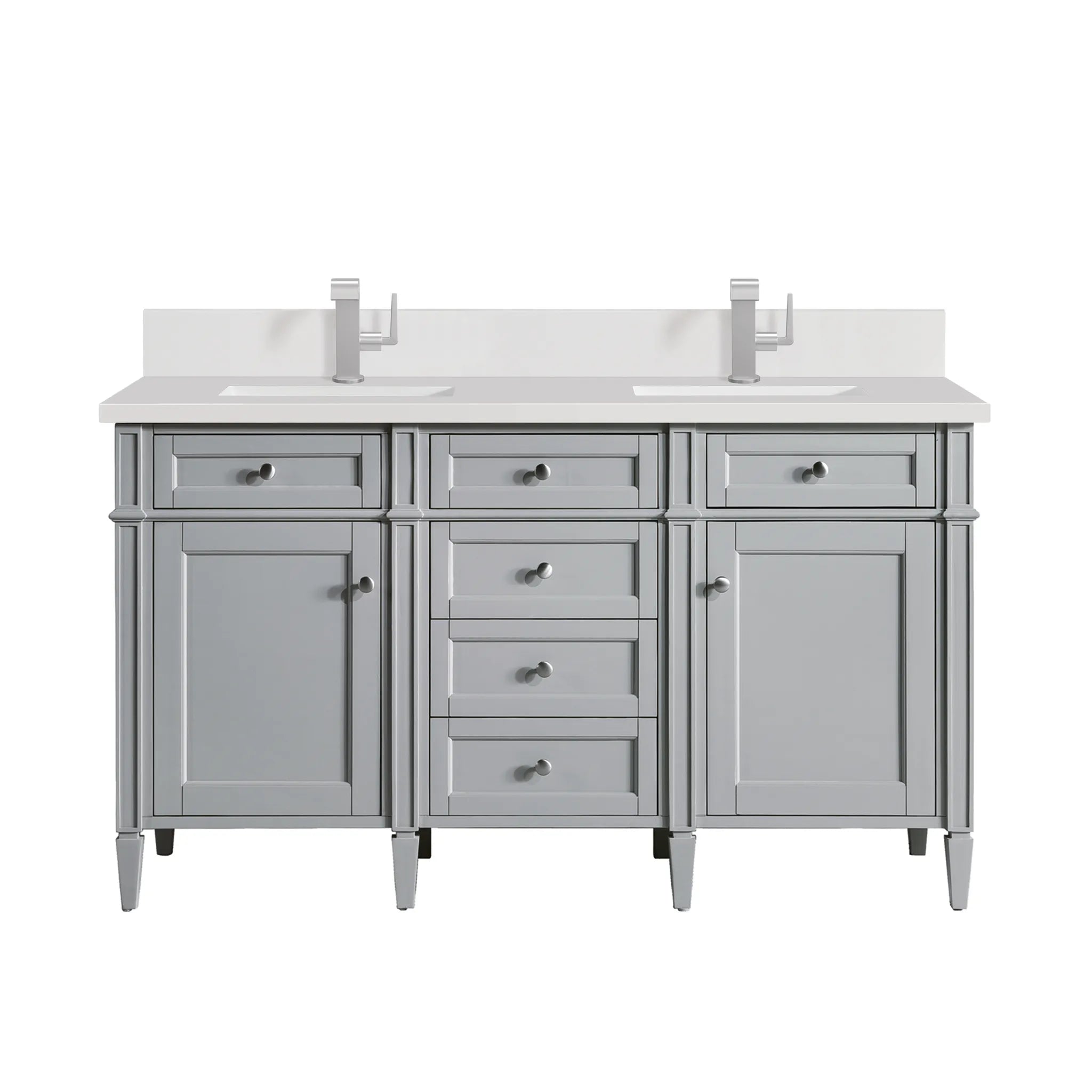 60" Brittany Double Vanity in Urban Gray-White Zeus Silestone & Backsplash-Single Hole image