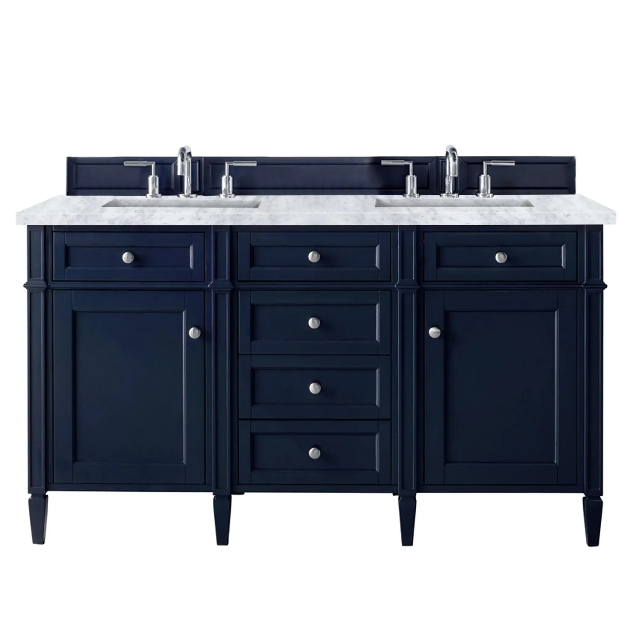 60" Brittany Double Vanity in Victory Bleu-Carrara White Marble-8" Widespread image