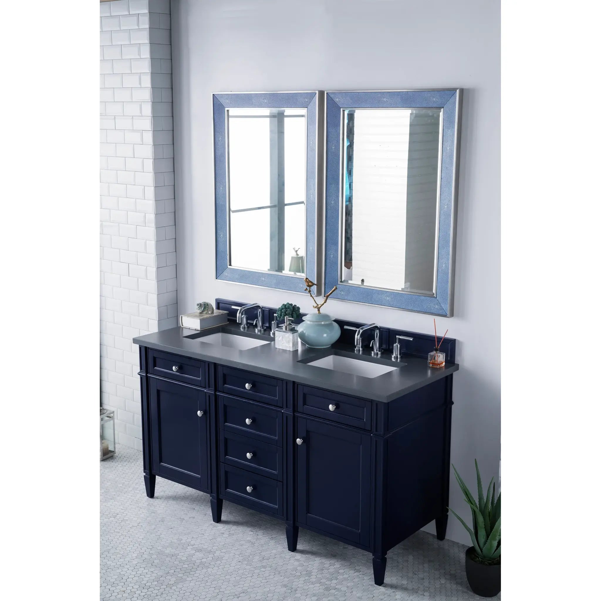 60" Brittany Double Vanity in Victory Bleu-Charcoal Soapstone Silestone-8" Widespread image 2