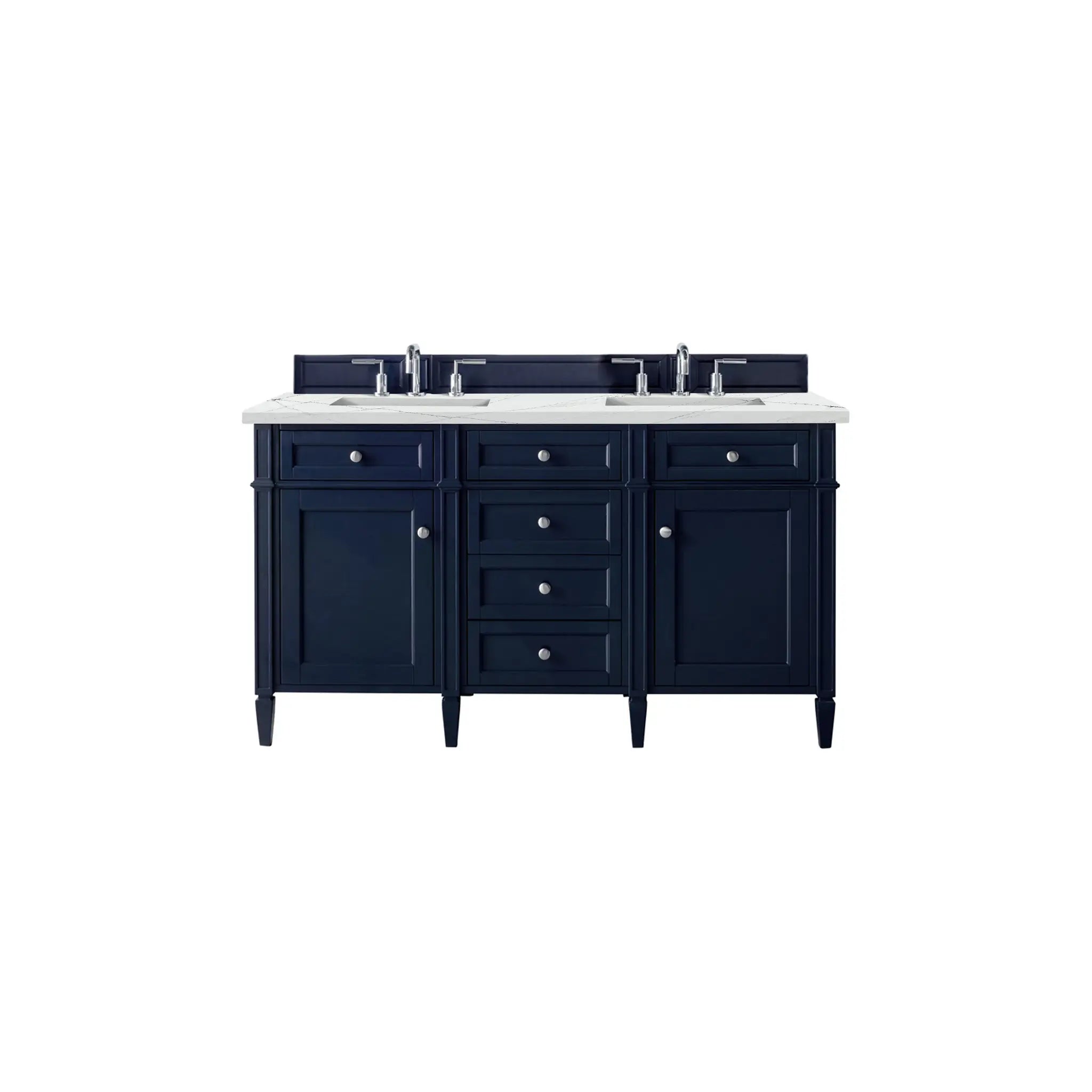60" Brittany Double Vanity in Victory Blue w/FreePower Wireless Charger-Ethereal Noctis Silestone-8" Widespread image