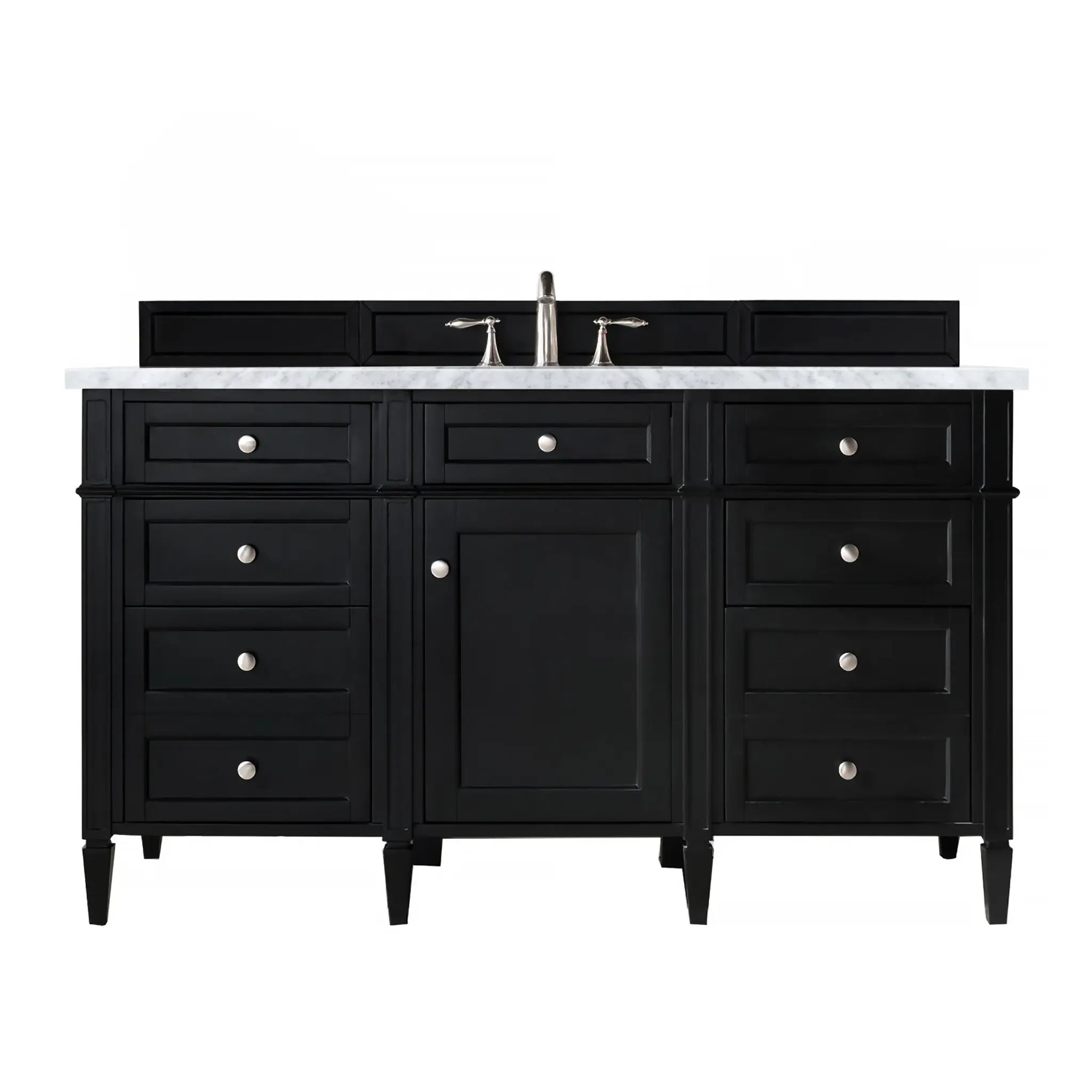 60" Brittany Single Vanity in Black Onyx-Carrara White Marble-8" Widespread image