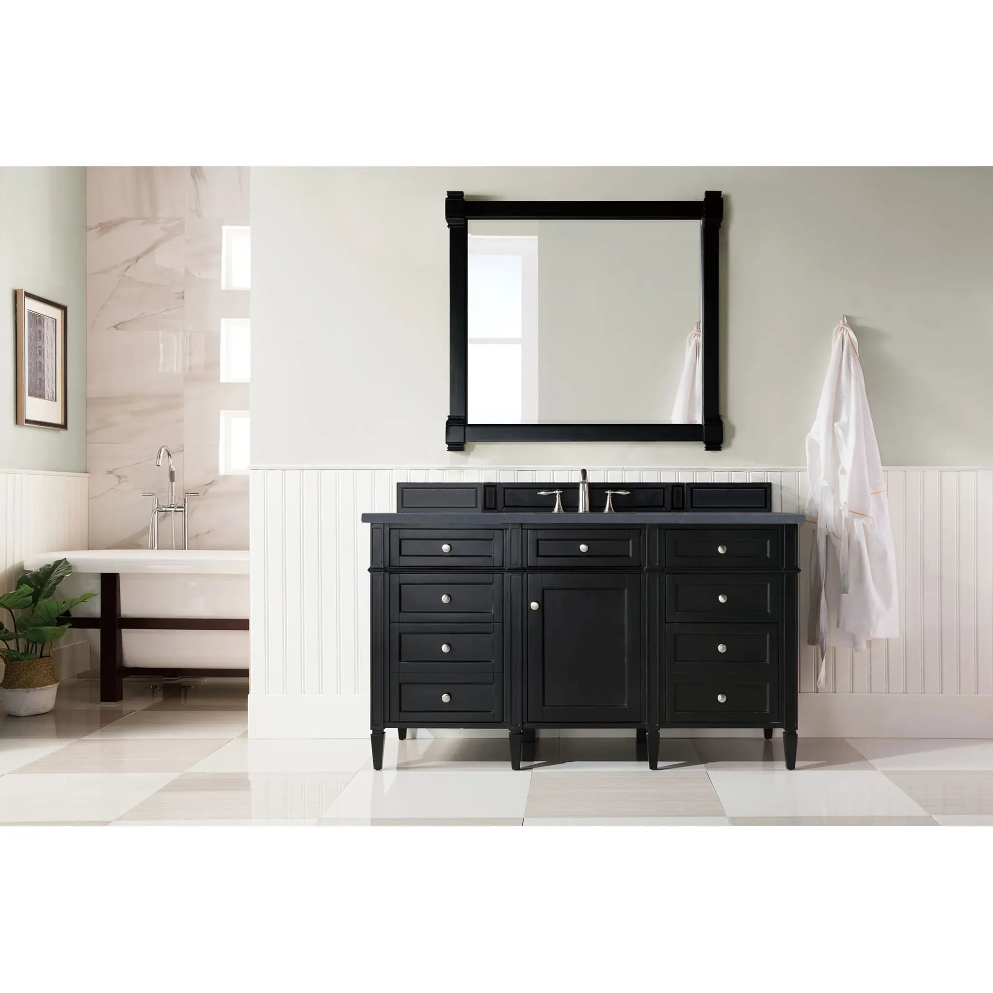 60" Brittany Single Vanity in Black Onyx-Charcoal Soapstone Silestone-8" Widespread image 1