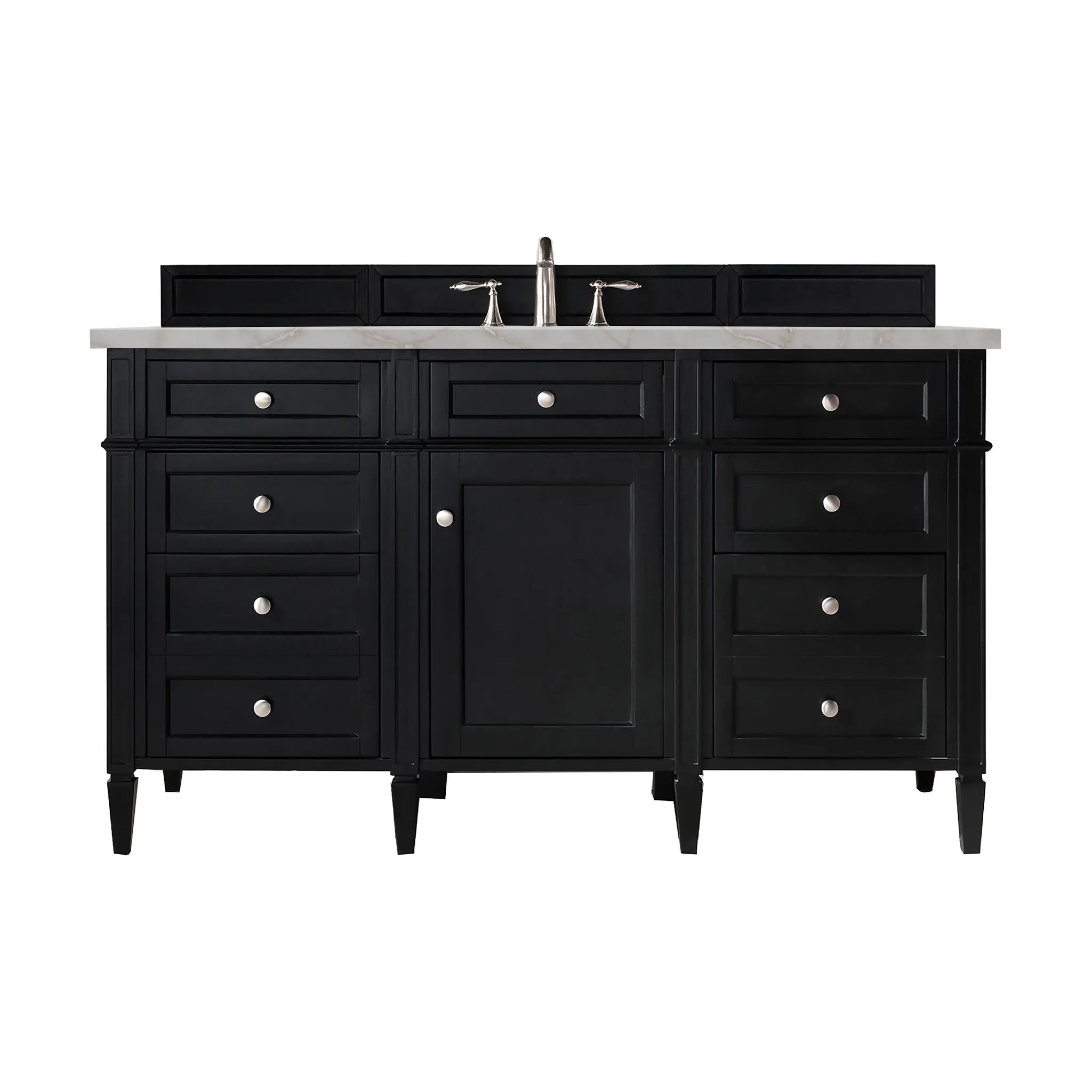60" Brittany Single Vanity in Black Onyx-Victorian Silver Silestone-8" Widespread image