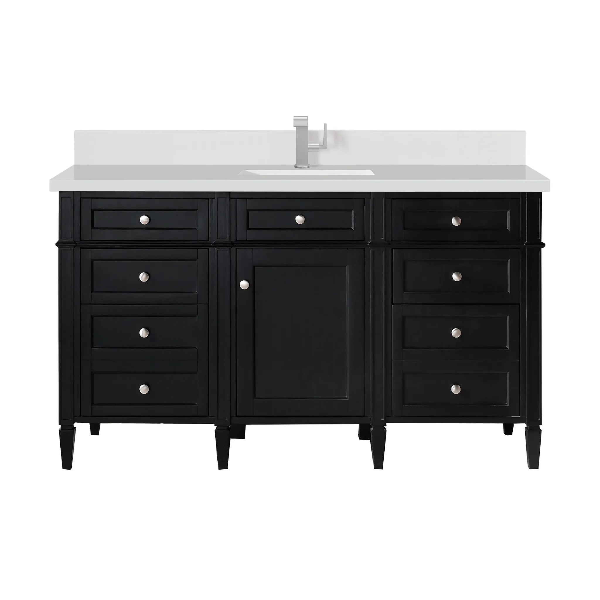 60" Brittany Single Vanity in Black Onyx-White Zeus Silestone & Backsplash-Single Hole image