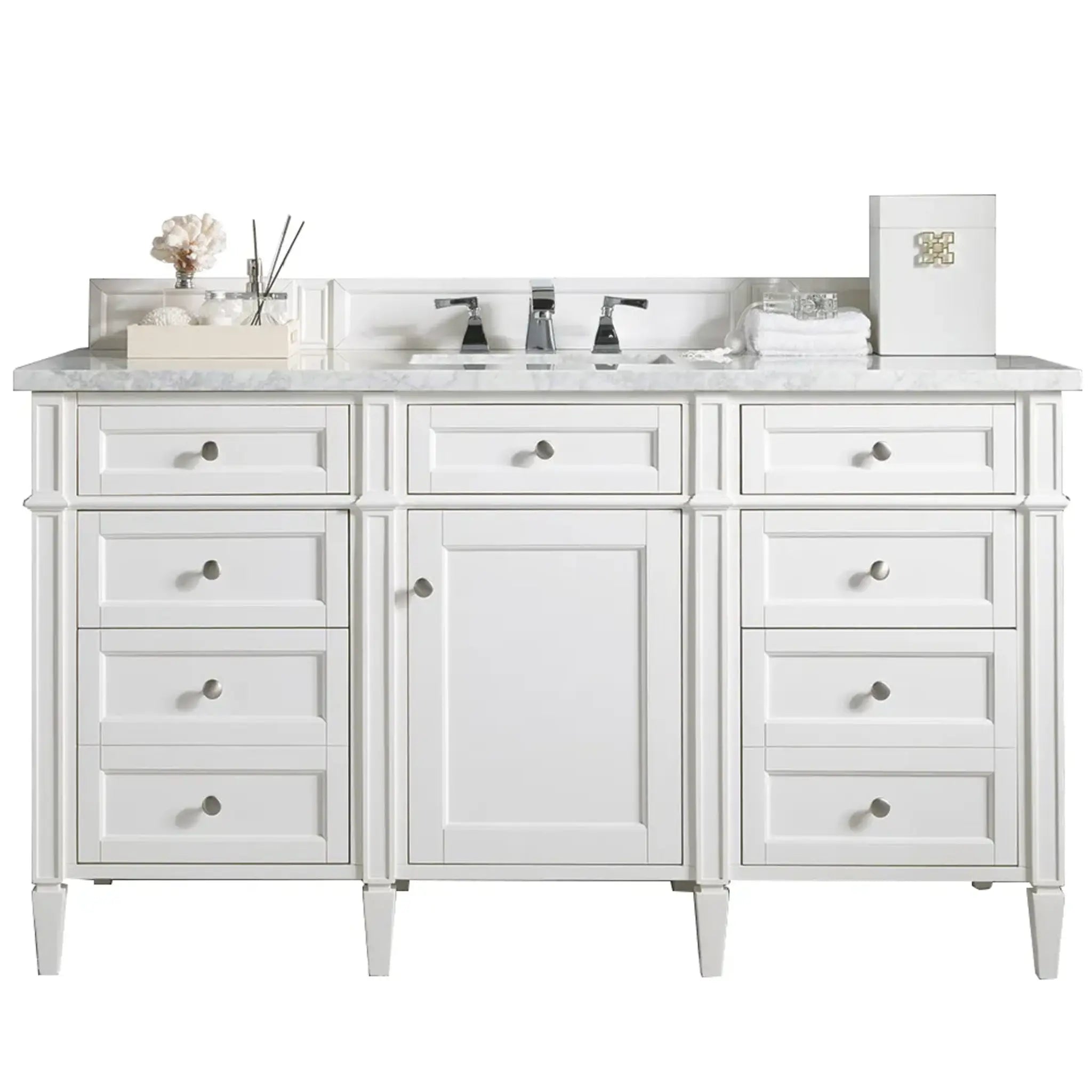 60" Brittany Single Vanity in Bright White-Carrara White Marble-8" Widespread image