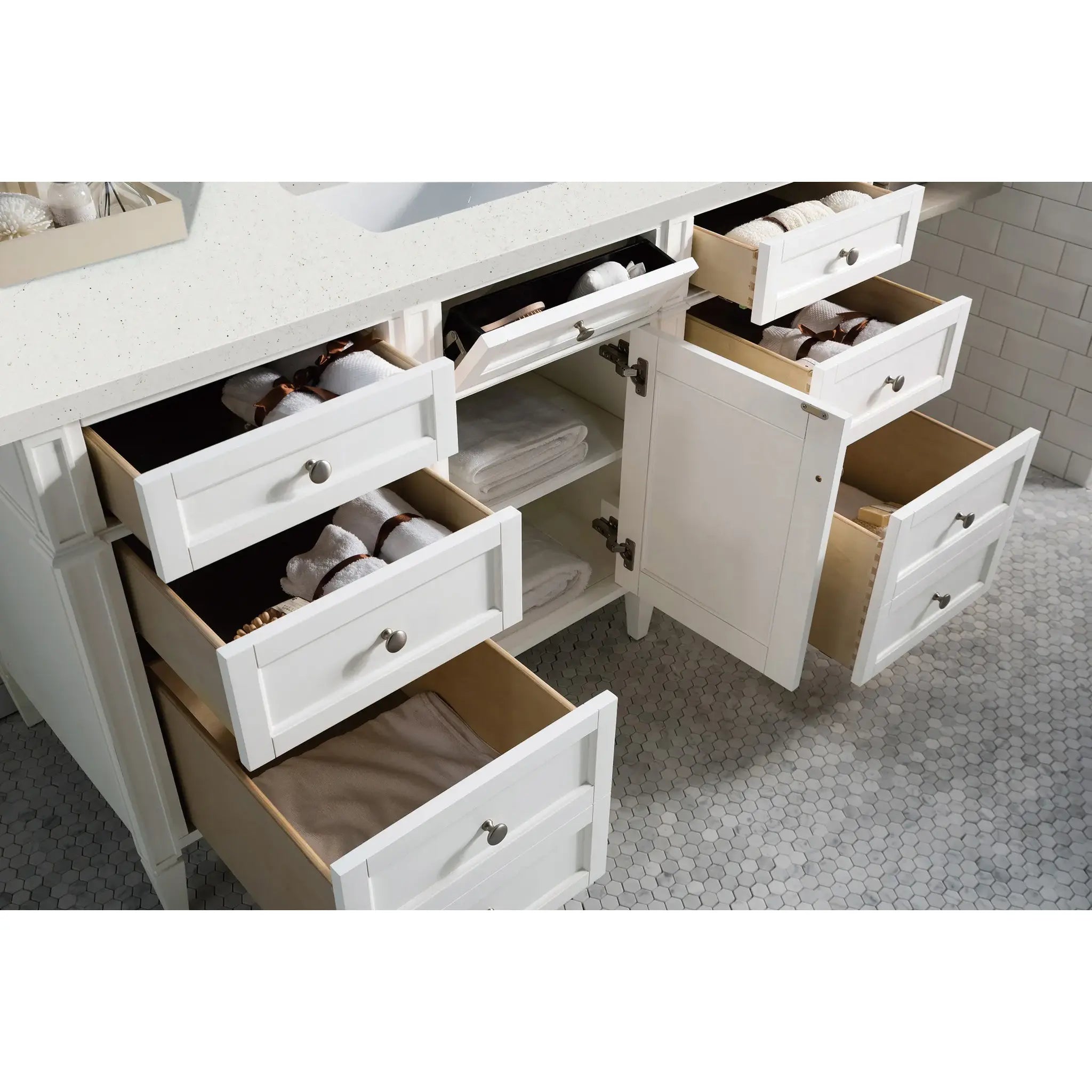 60" Brittany Single Vanity in Bright White-Lime Delight Silestone-8" Widespread image 3