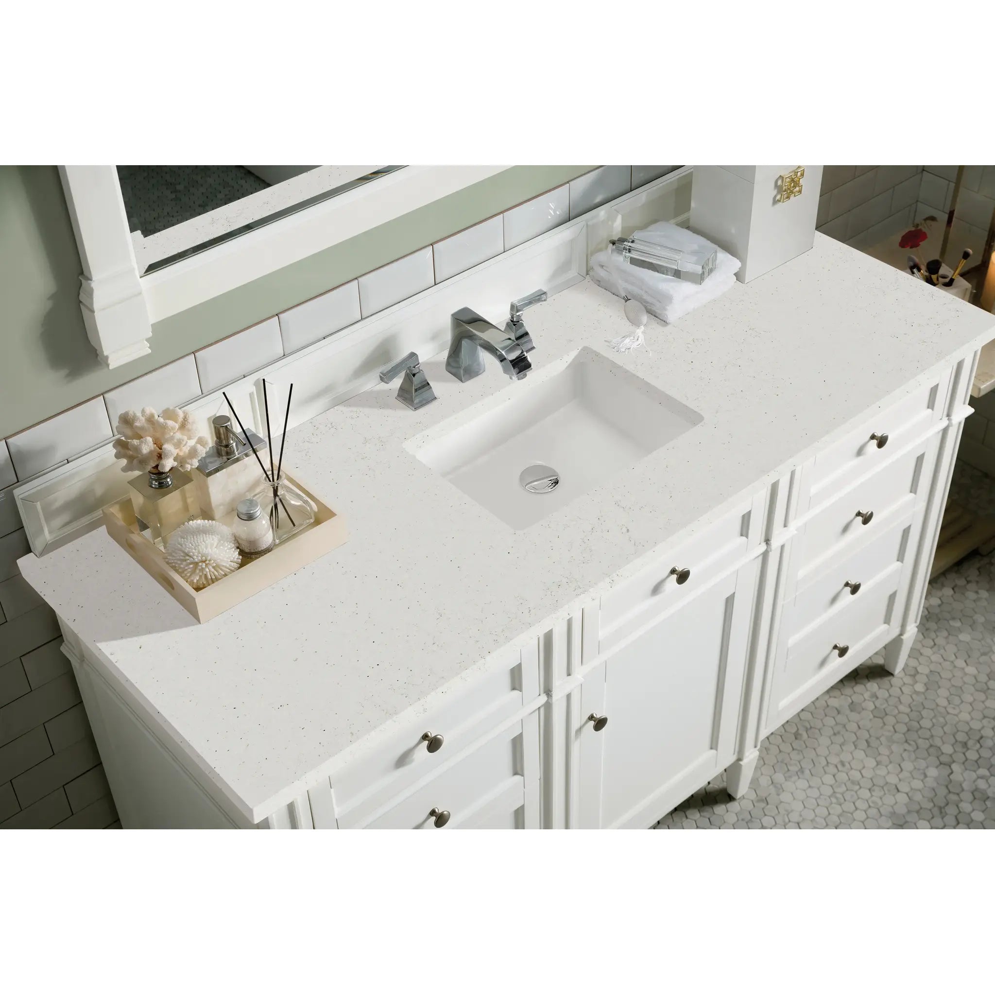 60" Brittany Single Vanity in Bright White-Lime Delight Silestone-8" Widespread image 4