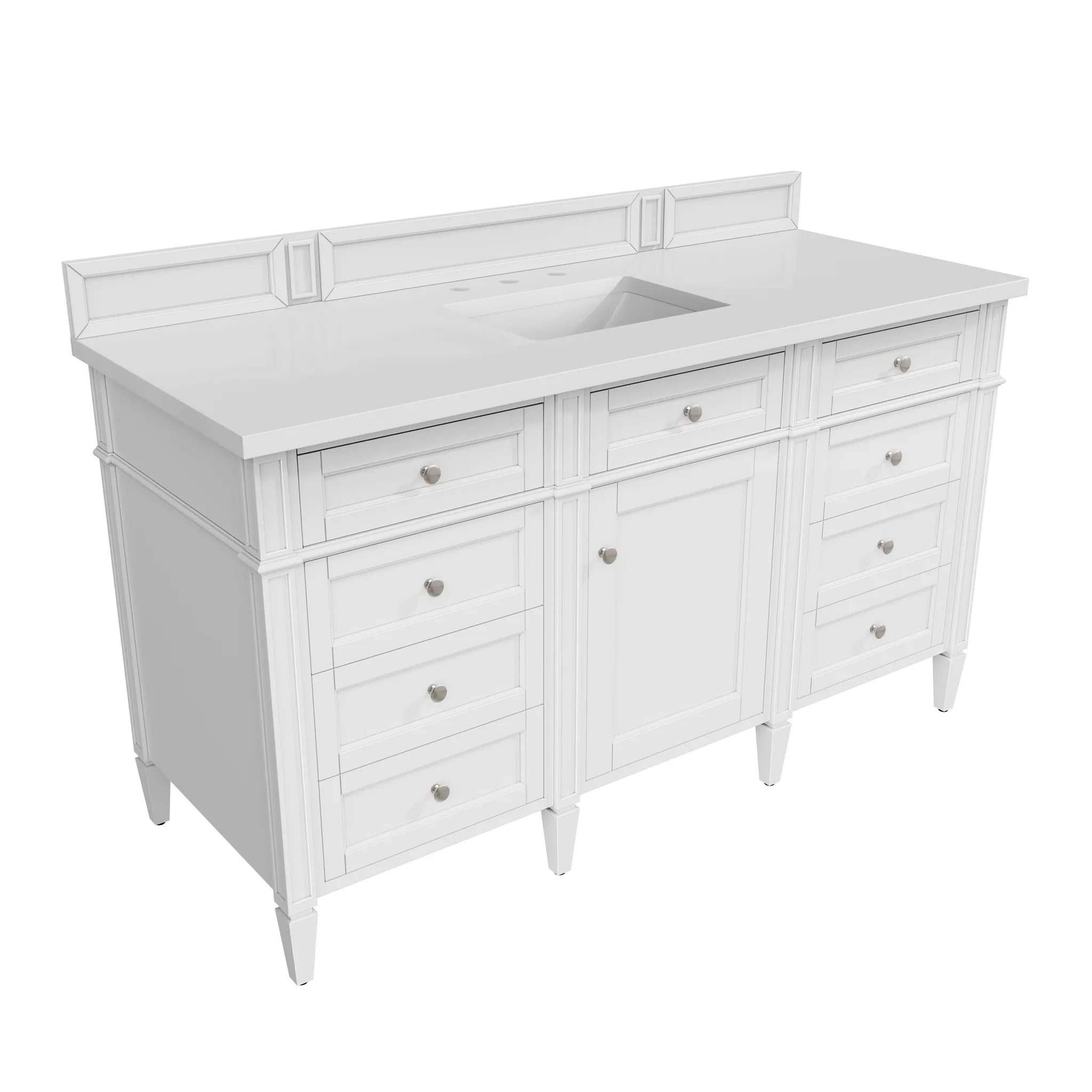 60" Brittany Single Vanity in Bright White-White Zeus Silestone-8" Widespread image 1