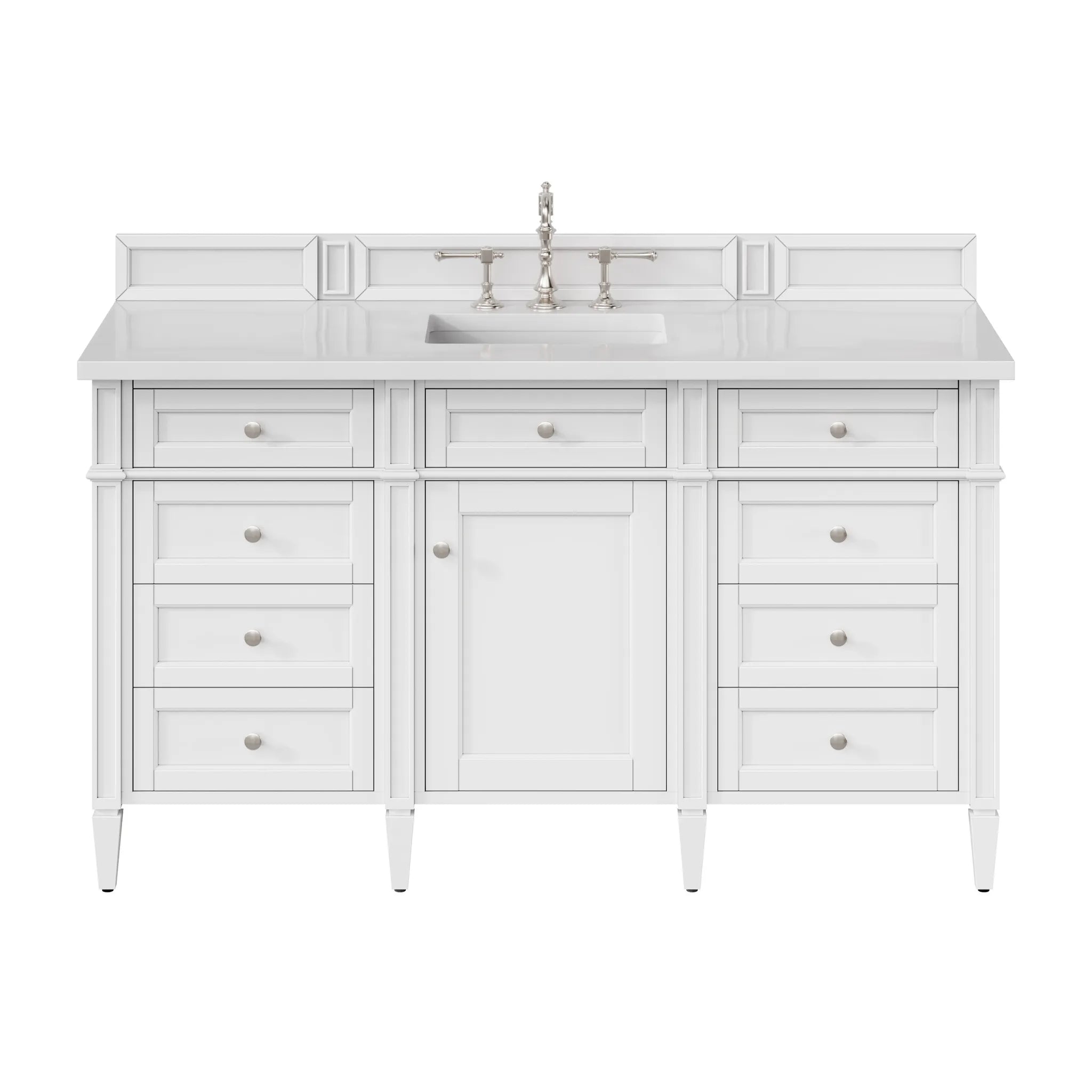 60" Brittany Single Vanity in Bright White-White Zeus Silestone-8" Widespread image