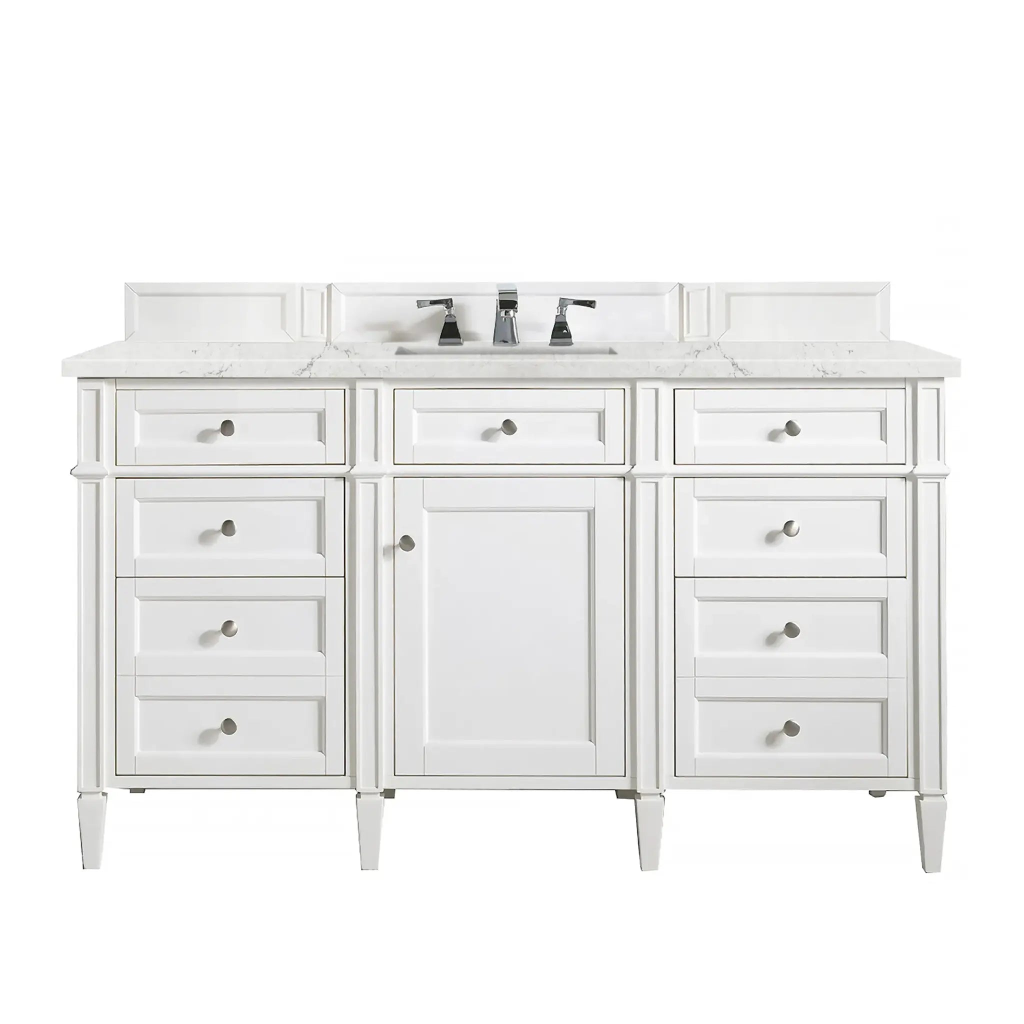60" Brittany Single Vanity in Bright White Wireless Charger-Eternal Jasmine Pearl Silestone-8" Widespread image