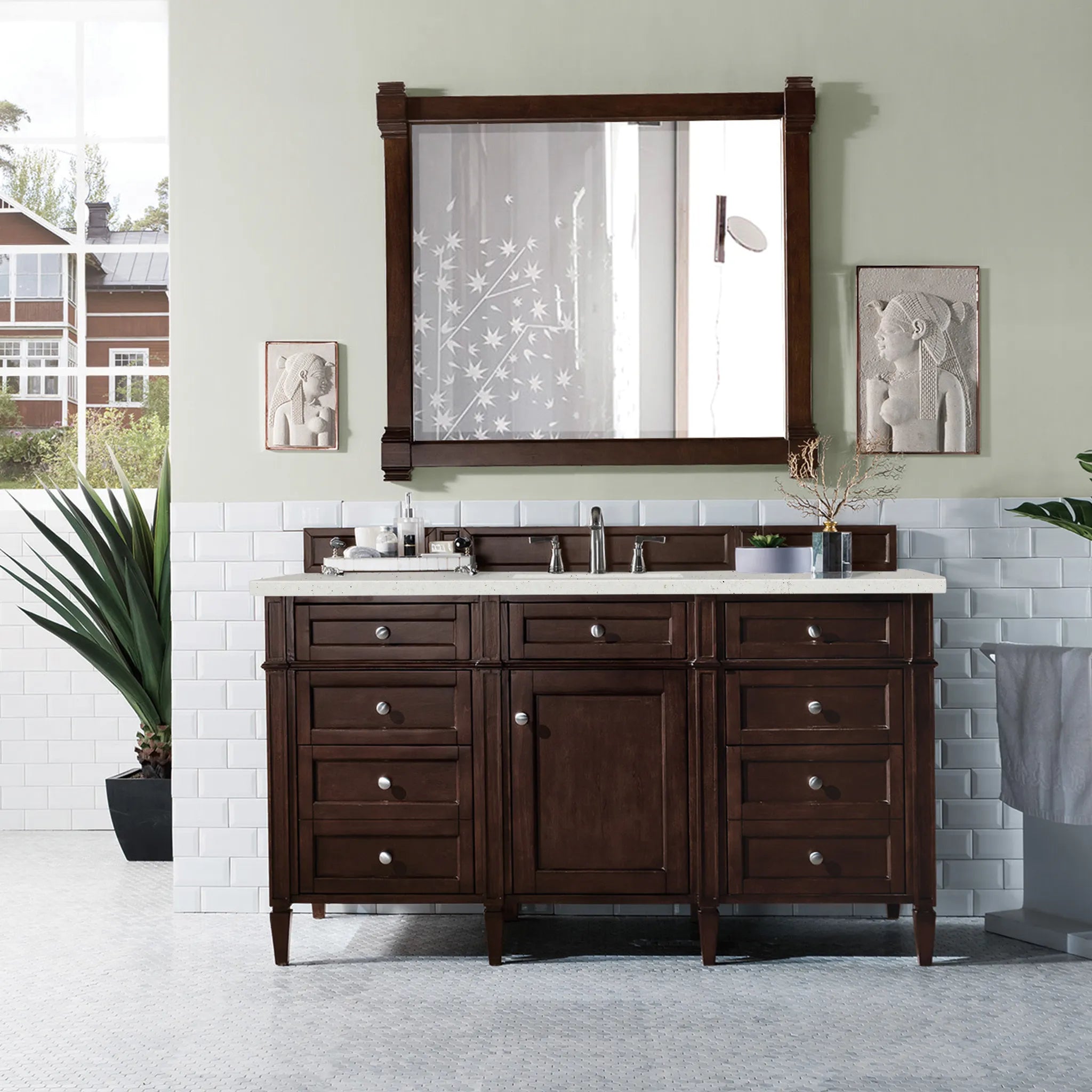 60" Brittany Single Vanity in Burnished Mahogany-Lime Delight Silestone-8" Widespread image 1
