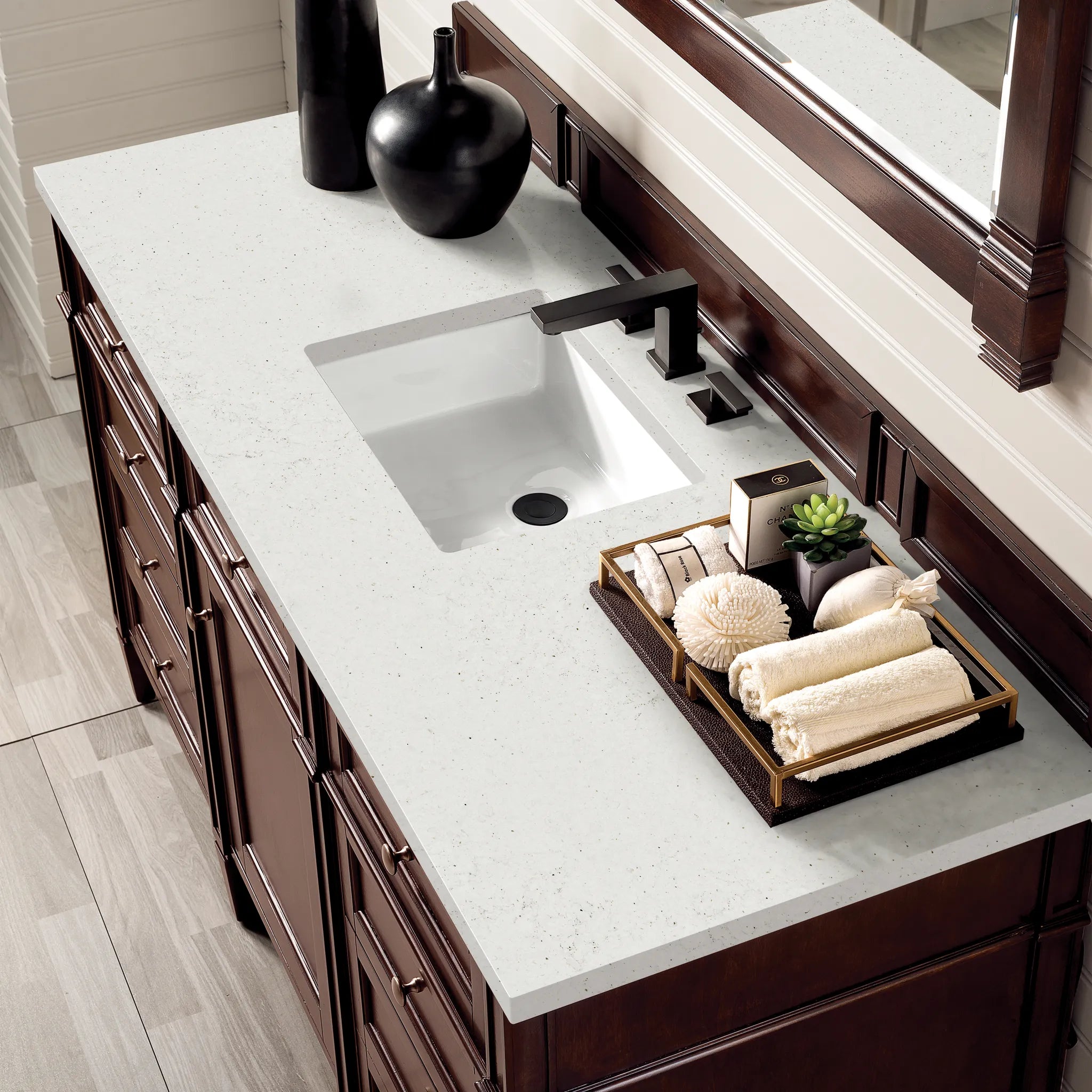 60" Brittany Single Vanity in Burnished Mahogany-Lime Delight Silestone-8" Widespread image 4