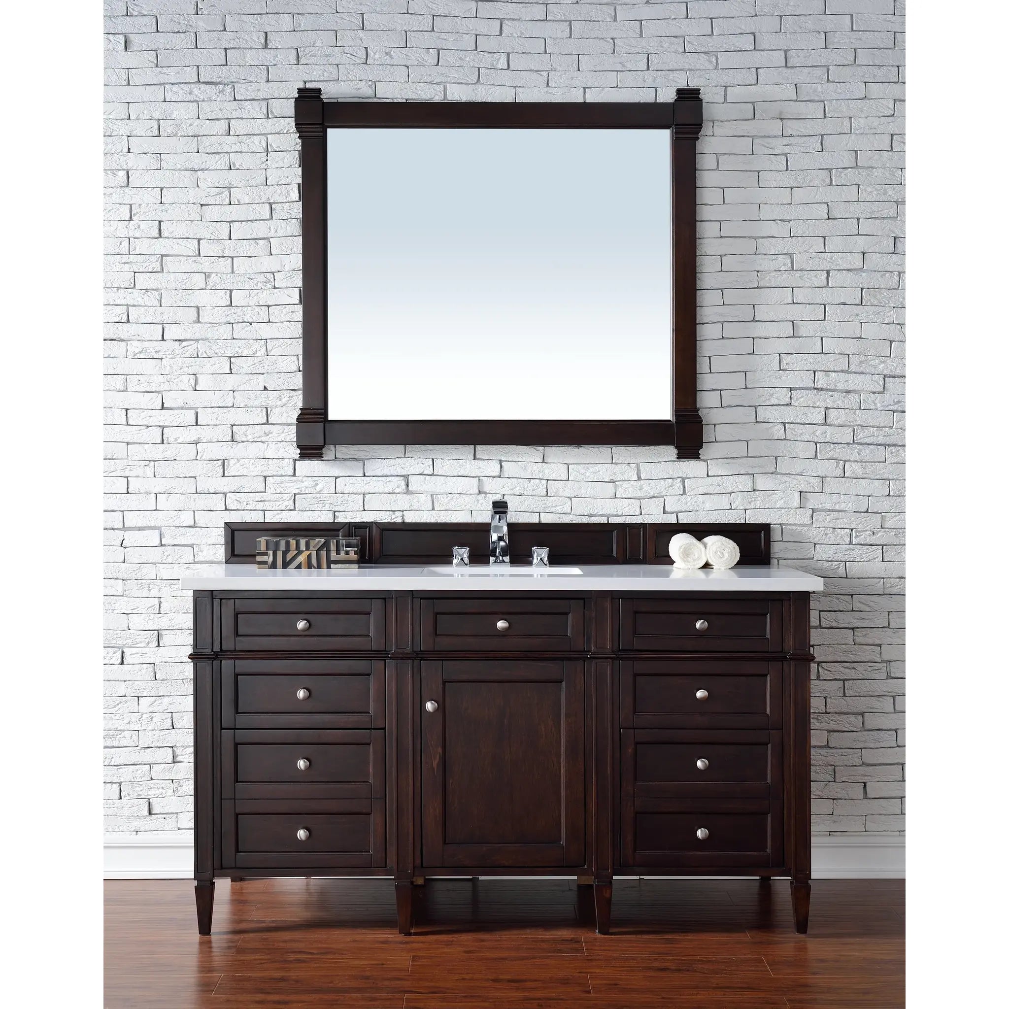 60" Brittany Single Vanity in Burnished Mahogany-White Zeus Silestone-8" Widespread image 1
