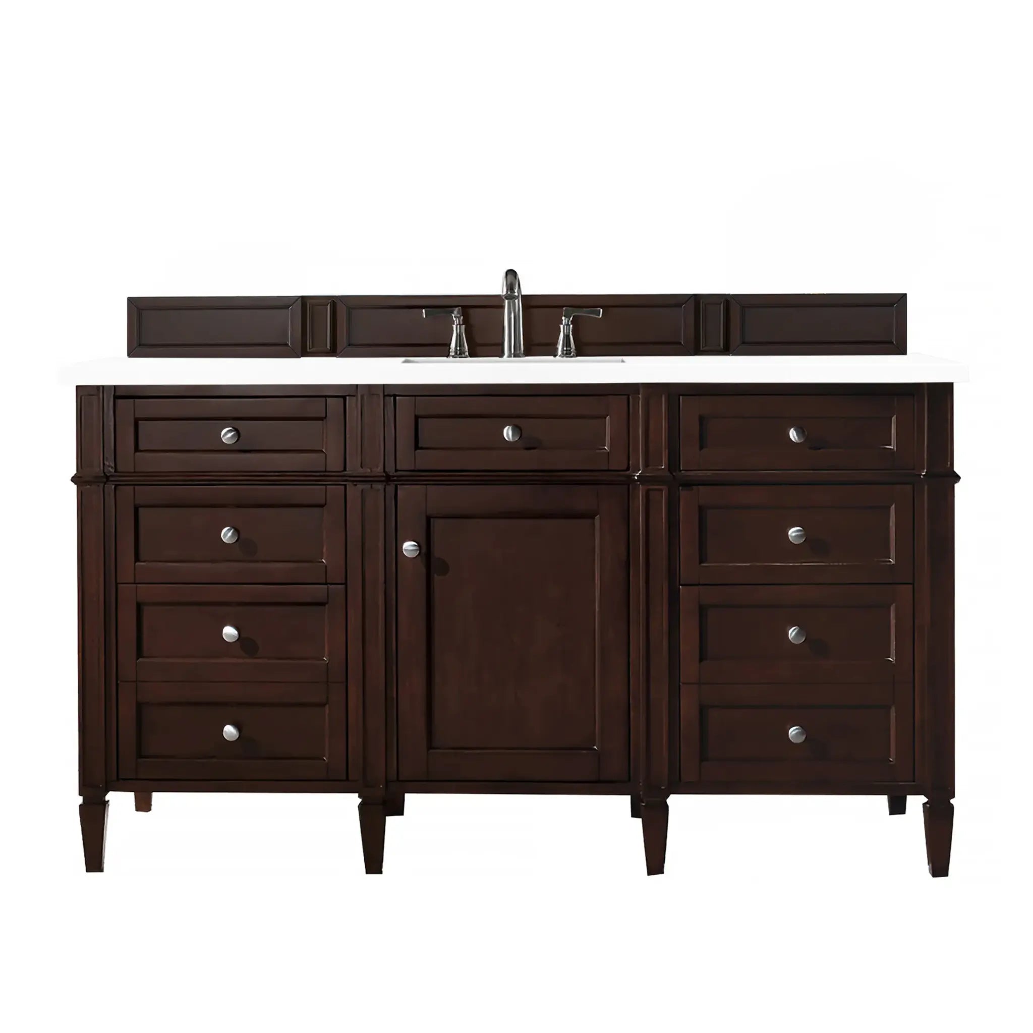 60" Brittany Single Vanity in Burnished Mahogany-White Zeus Silestone-8" Widespread image