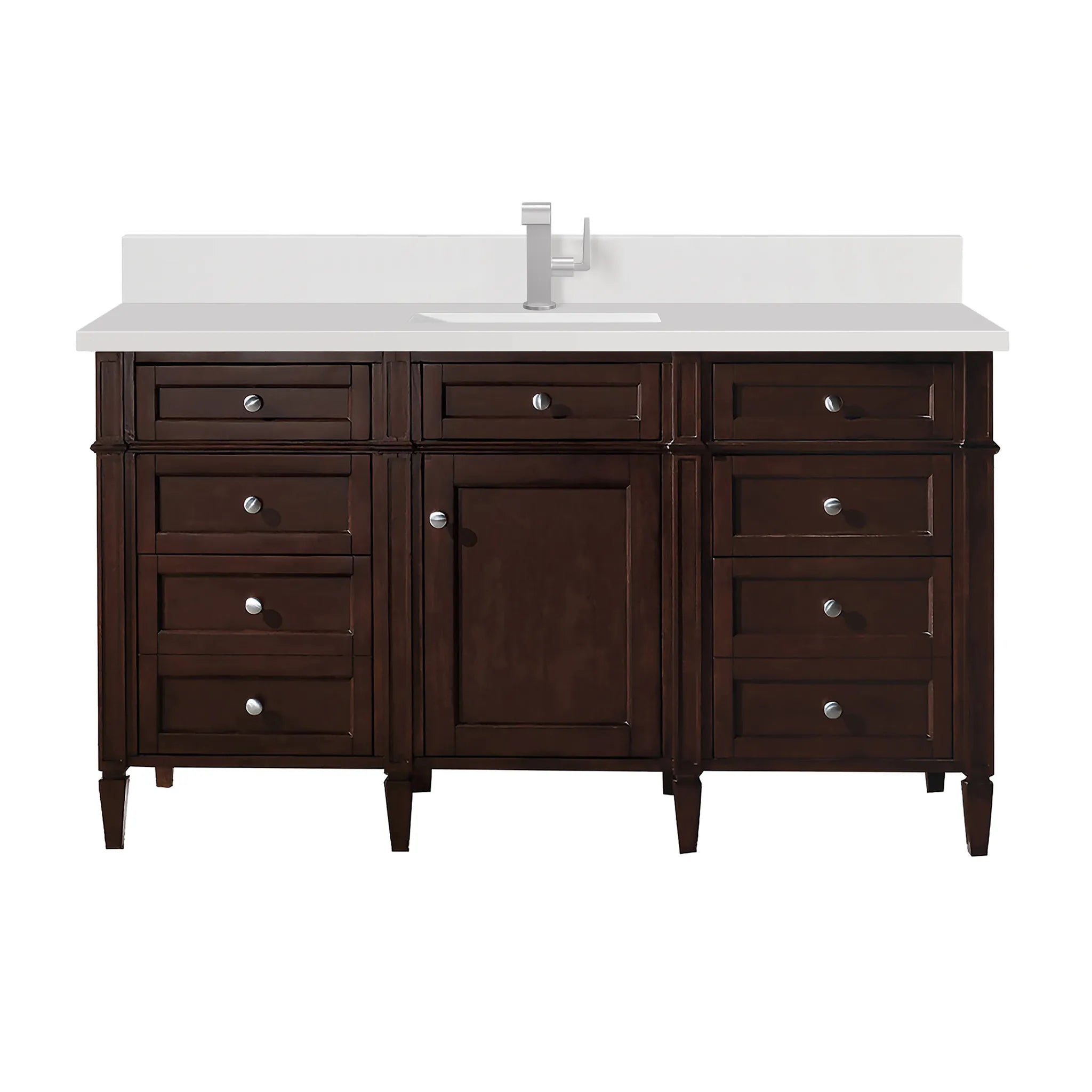 60" Brittany Single Vanity in Burnished Mahogany-White Zeus Silestone & Backsplash-Single Hole image