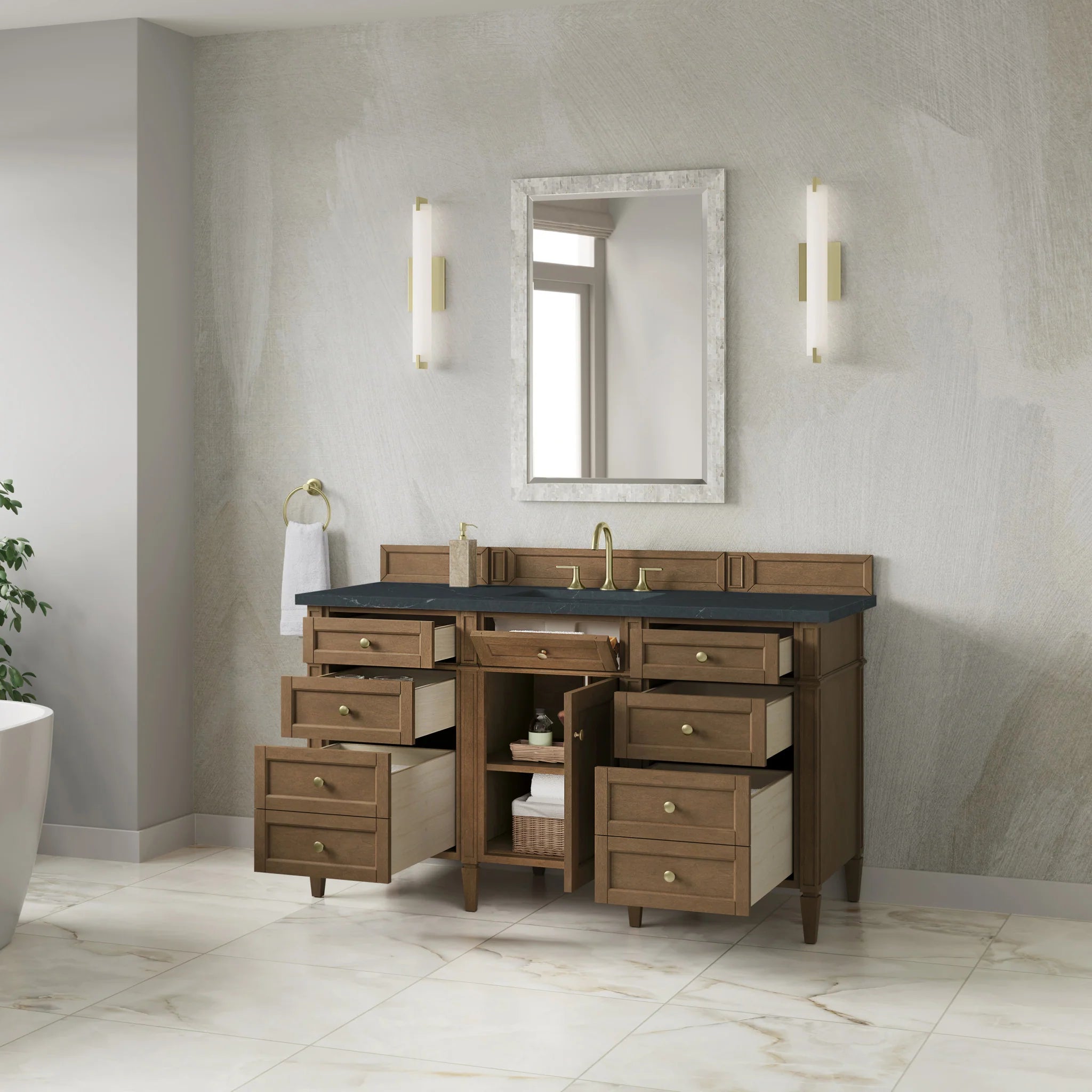 60" Brittany Single Vanity in Pecan by James Martin Vanities-Charcoal Soapstone Silestone 3