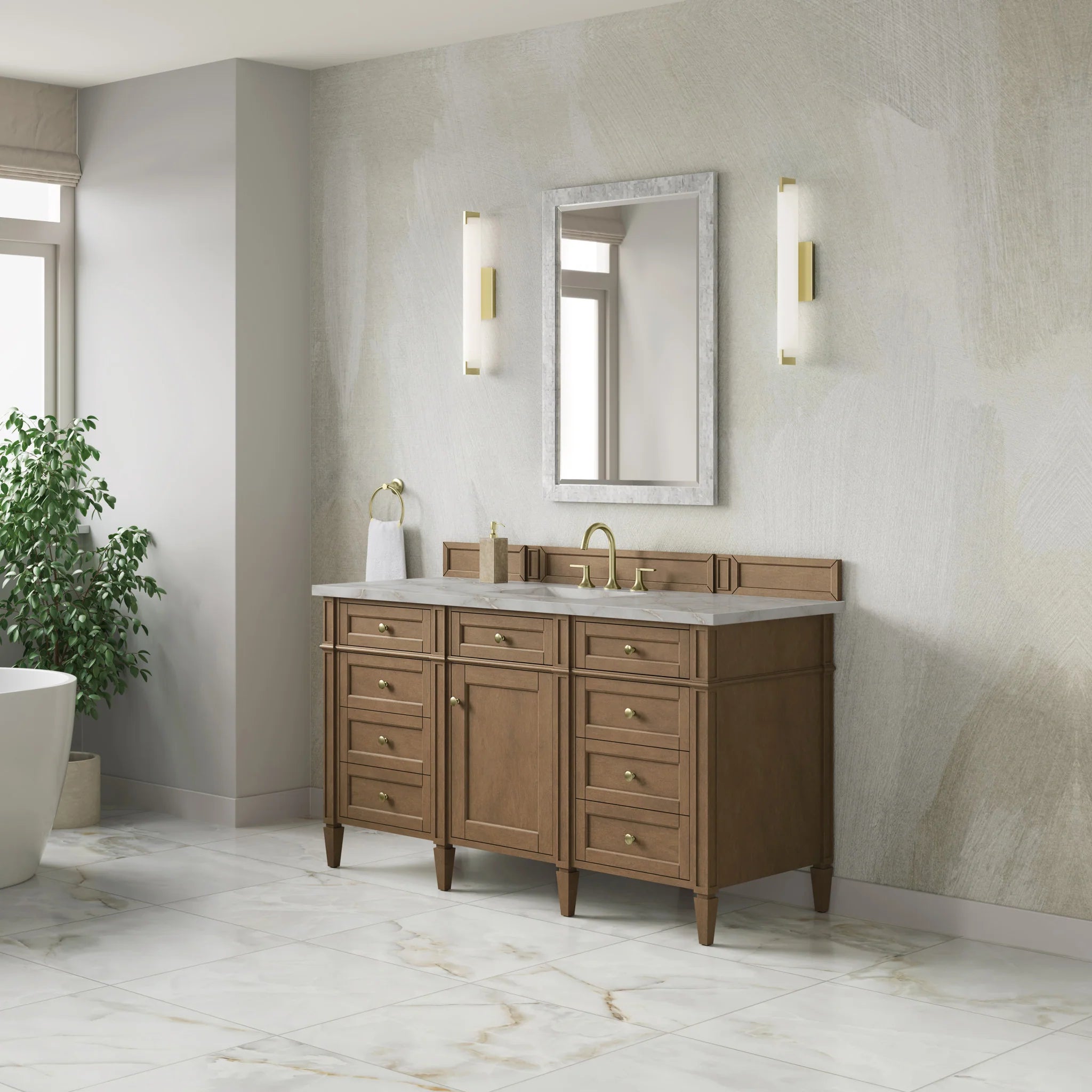 60" Brittany Single Vanity in Pecan by James Martin Vanities-Victorian Silver Silestone 2