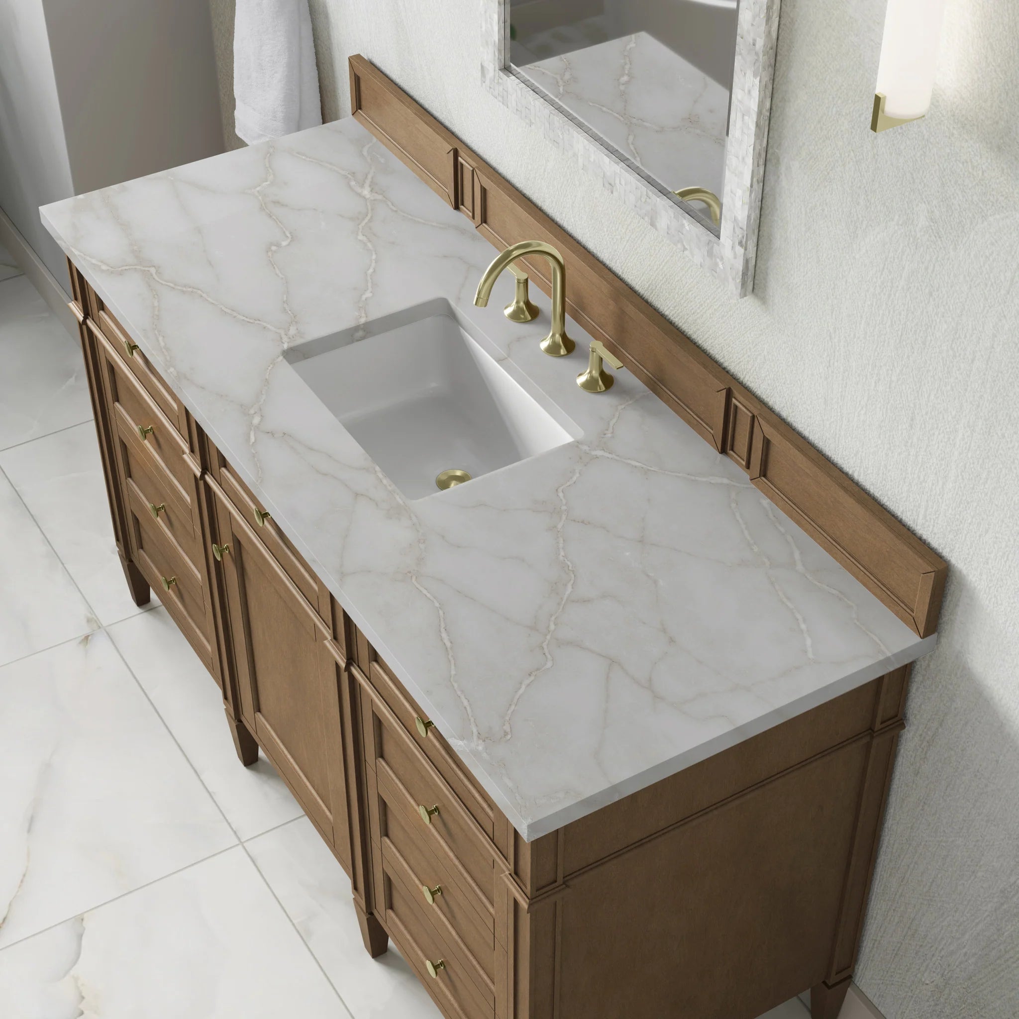 60" Brittany Single Vanity in Pecan by James Martin Vanities-Victorian Silver Silestone 6