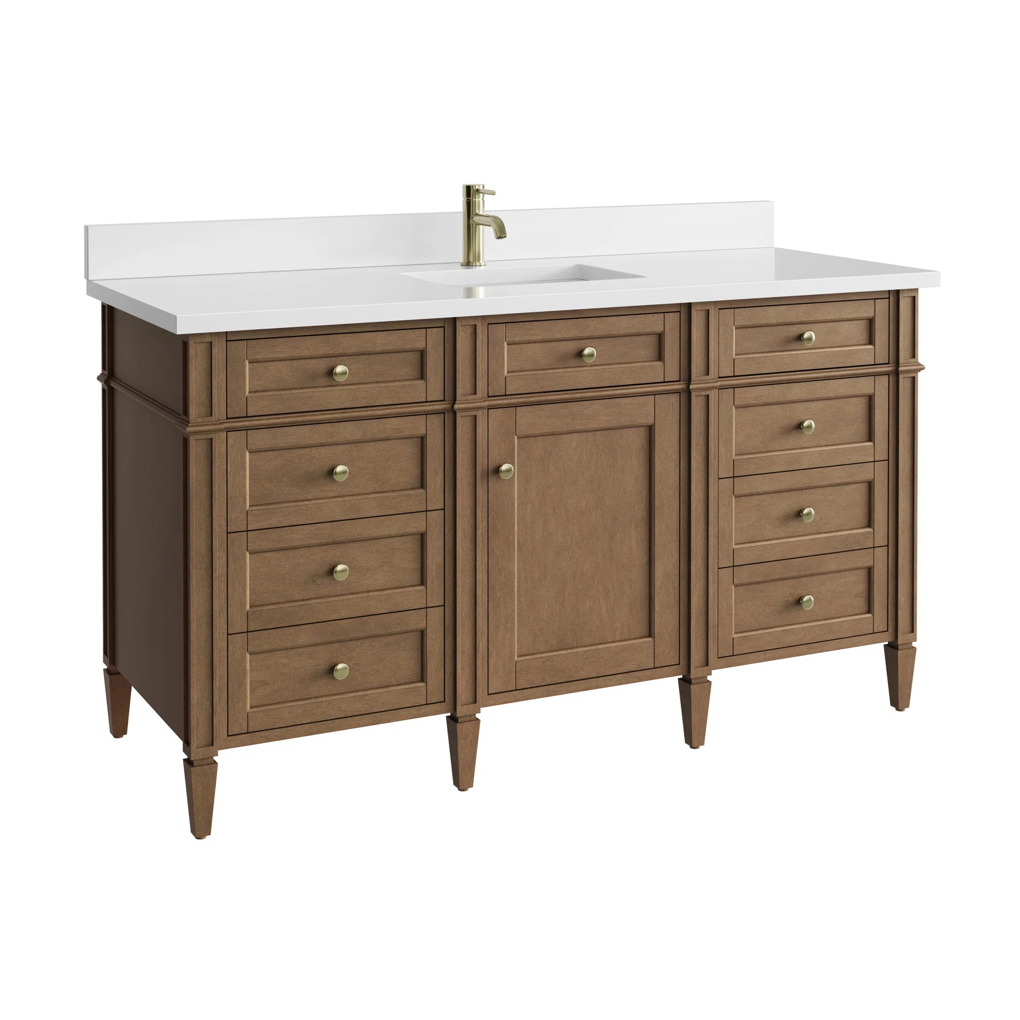 60" Brittany Single Vanity in Pecan by James Martin Vanities-White Zeus Silestone & Backsplash 9