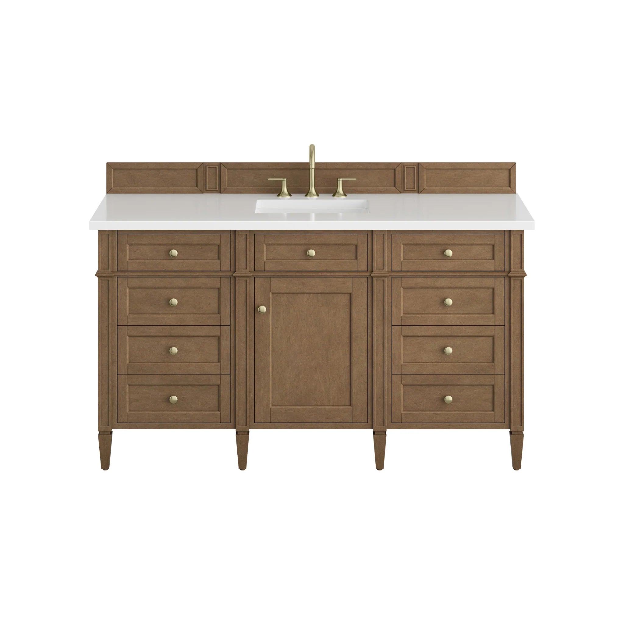 60" Brittany Single Vanity in Pecan by James Martin Vanities-White Zeus Silestone