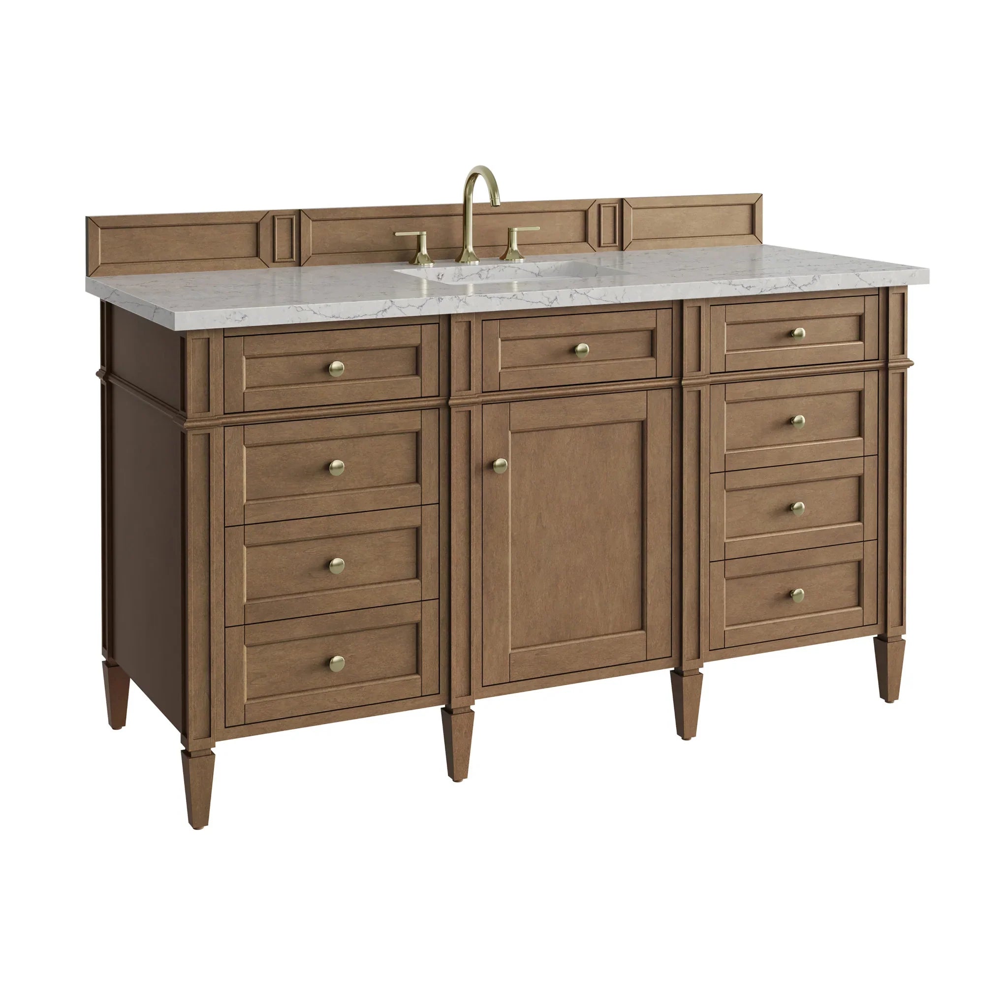 60" Brittany Single Vanity in Pecan w/FreePower Wireless Charger by James Martin Vanities-Eternal Jasmine Pearl Silestone 11