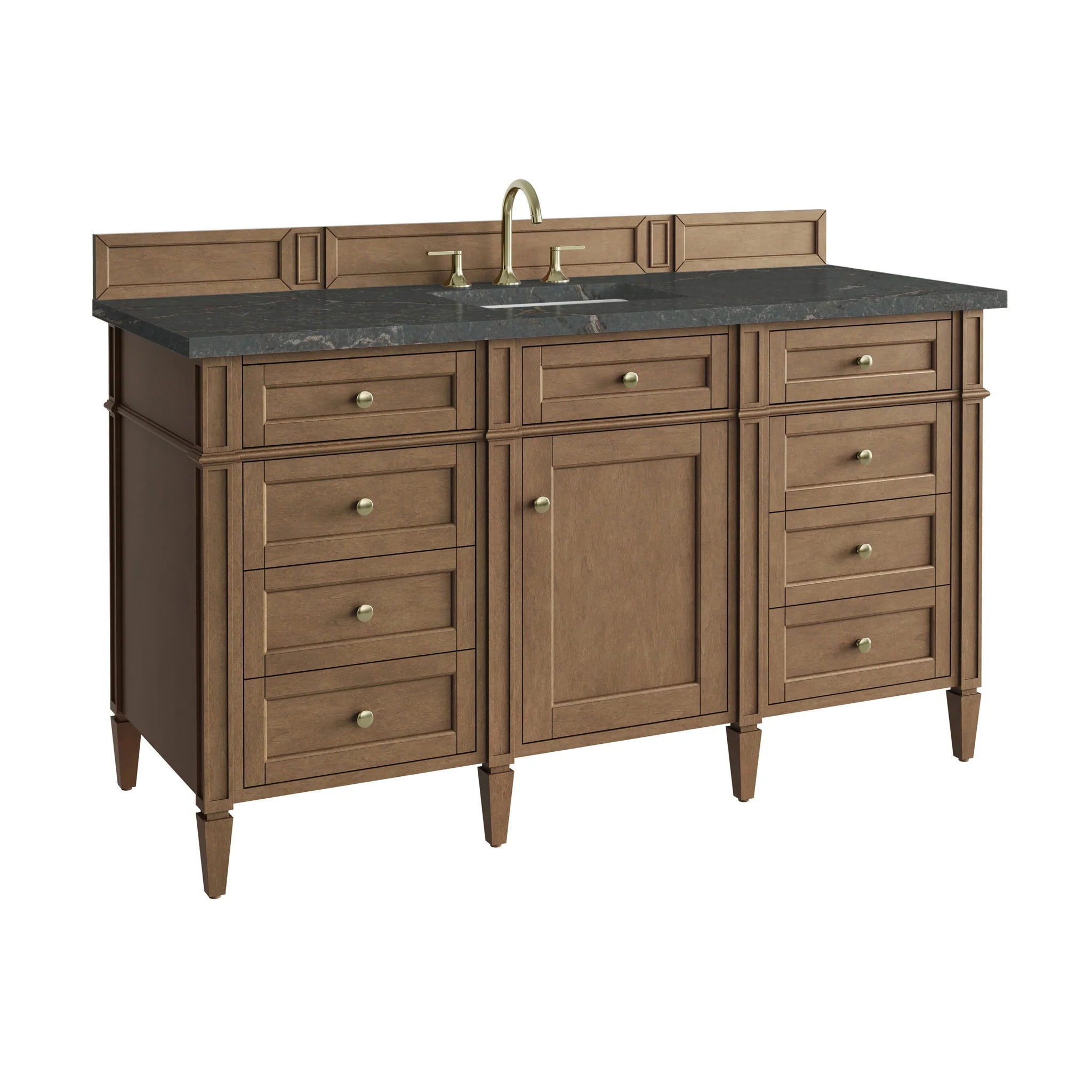 60" Brittany Single Vanity in Pecan w/FreePower Wireless Charger by James Martin Vanities-Parisien Bleu Silestone 11