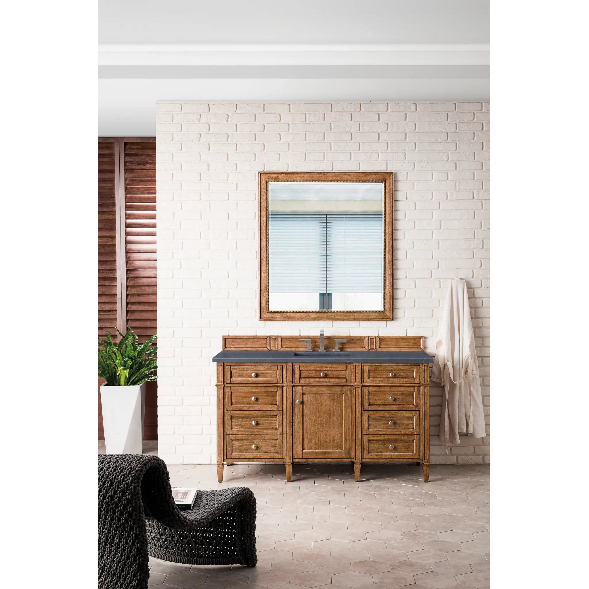 60" Brittany Single Vanity in Saddle Brown-Charcoal Soapstone Silestone-8" Widespread image 1