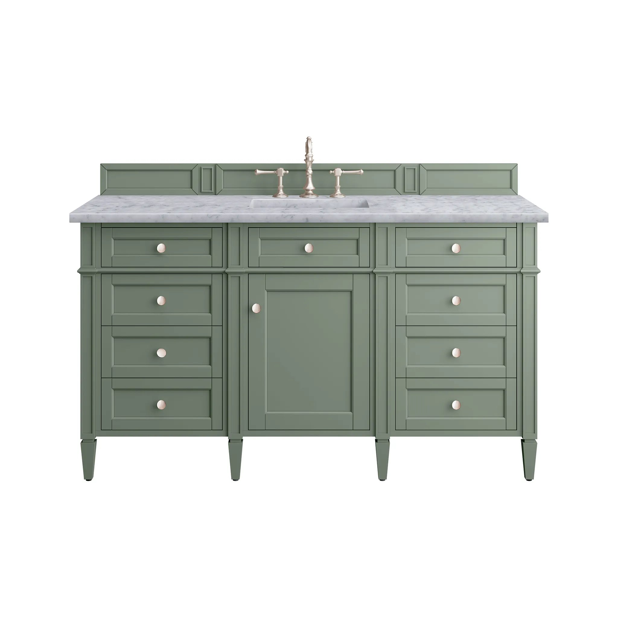 60" Brittany Single Vanity in Smokey Celadon-Carrara White Marble-8" Widespread image