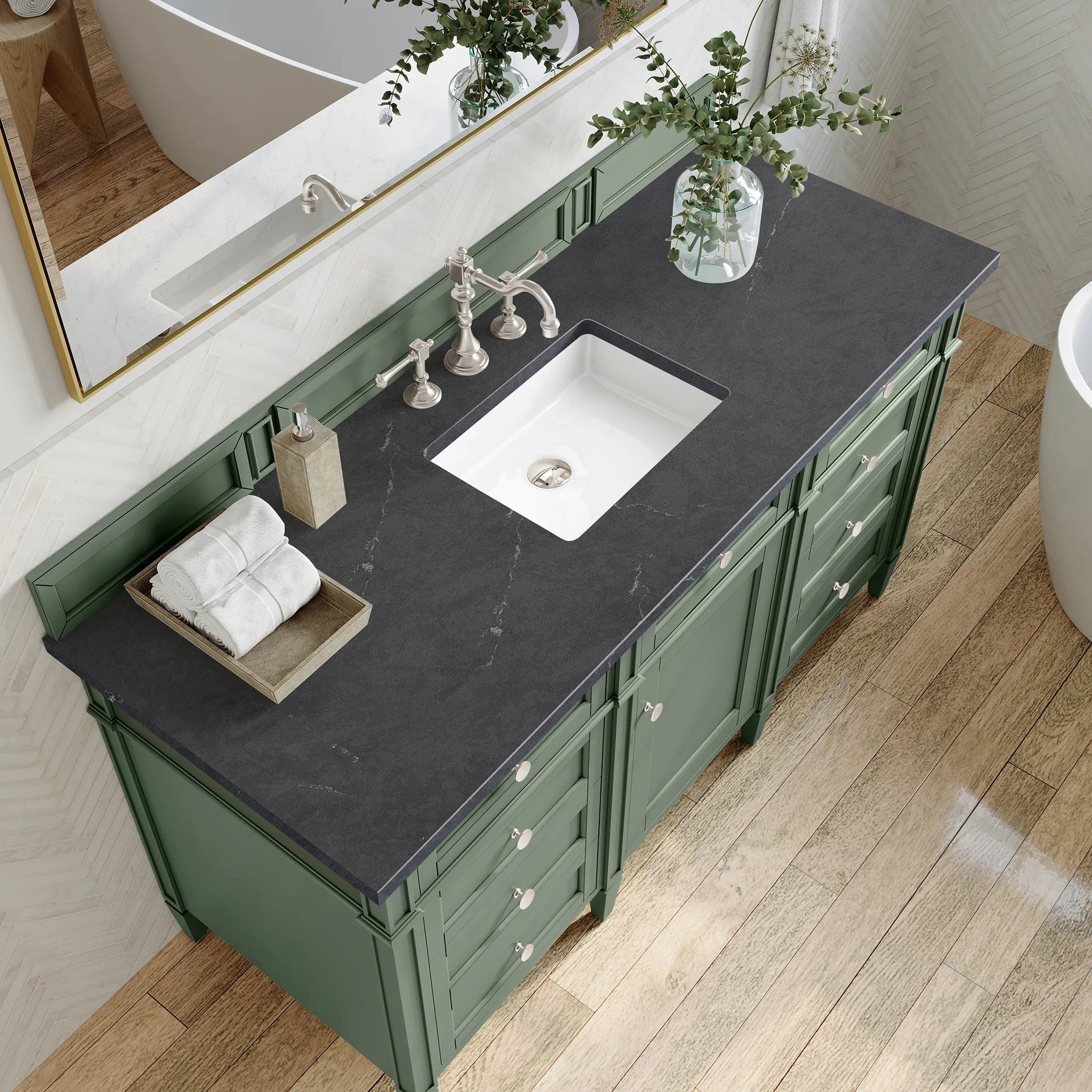 60" Brittany Single Vanity in Smokey Celadon-Charcoal Soapstone Silestone-8" Widespread image 4