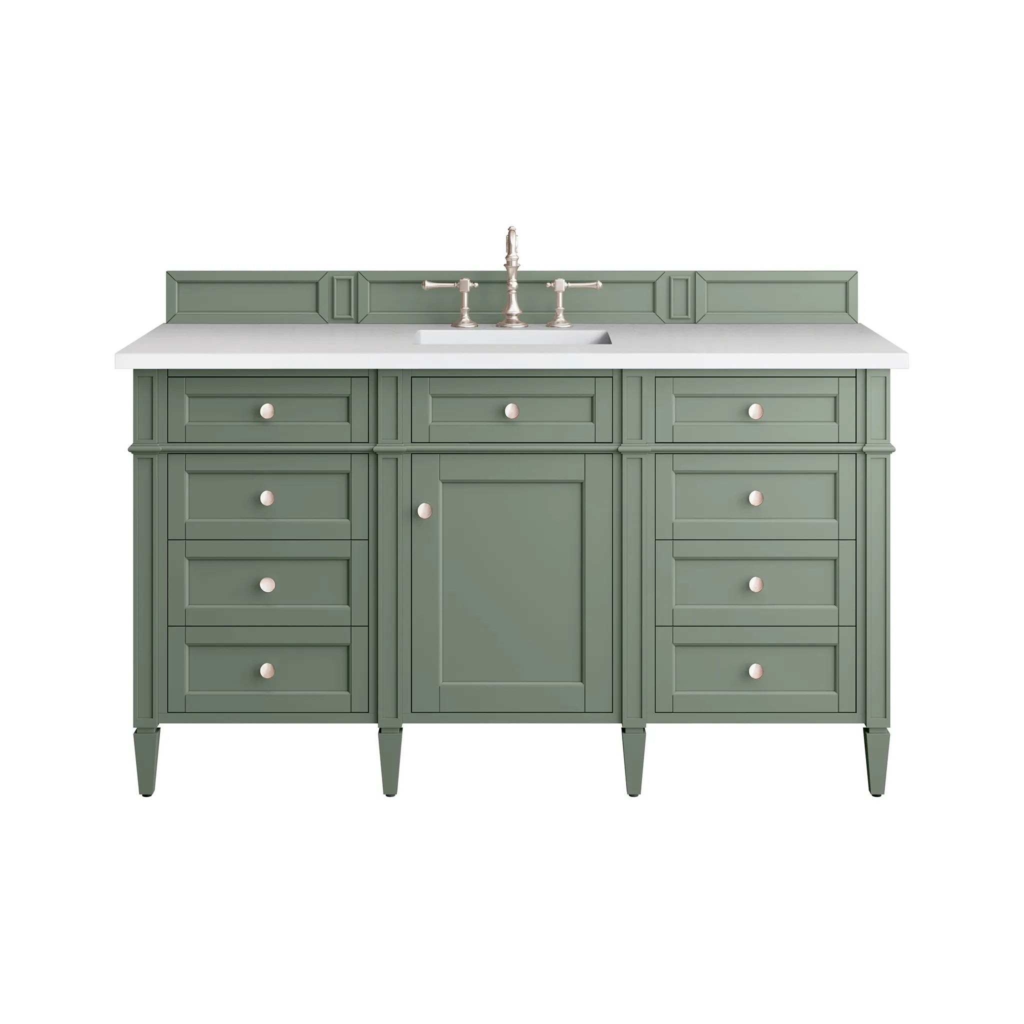 60" Brittany Single Vanity in Smokey Celadon-White Zeus Silestone-8" Widespread image