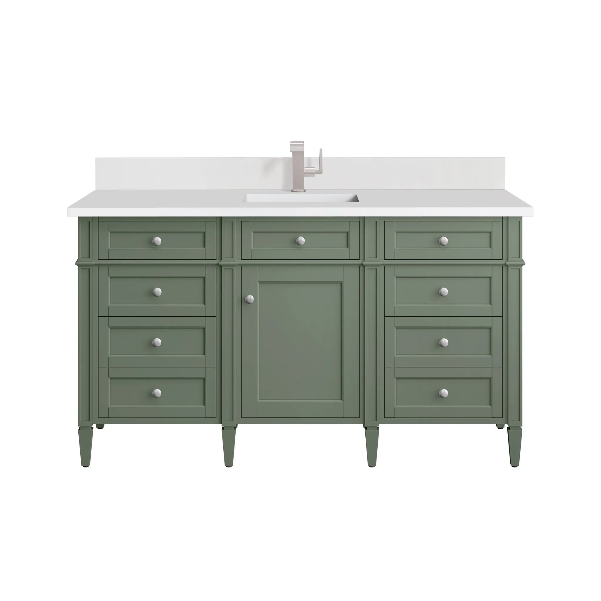 60" Brittany Single Vanity in Smokey Celadon-White Zeus Silestone & Backsplash-Single Hole image