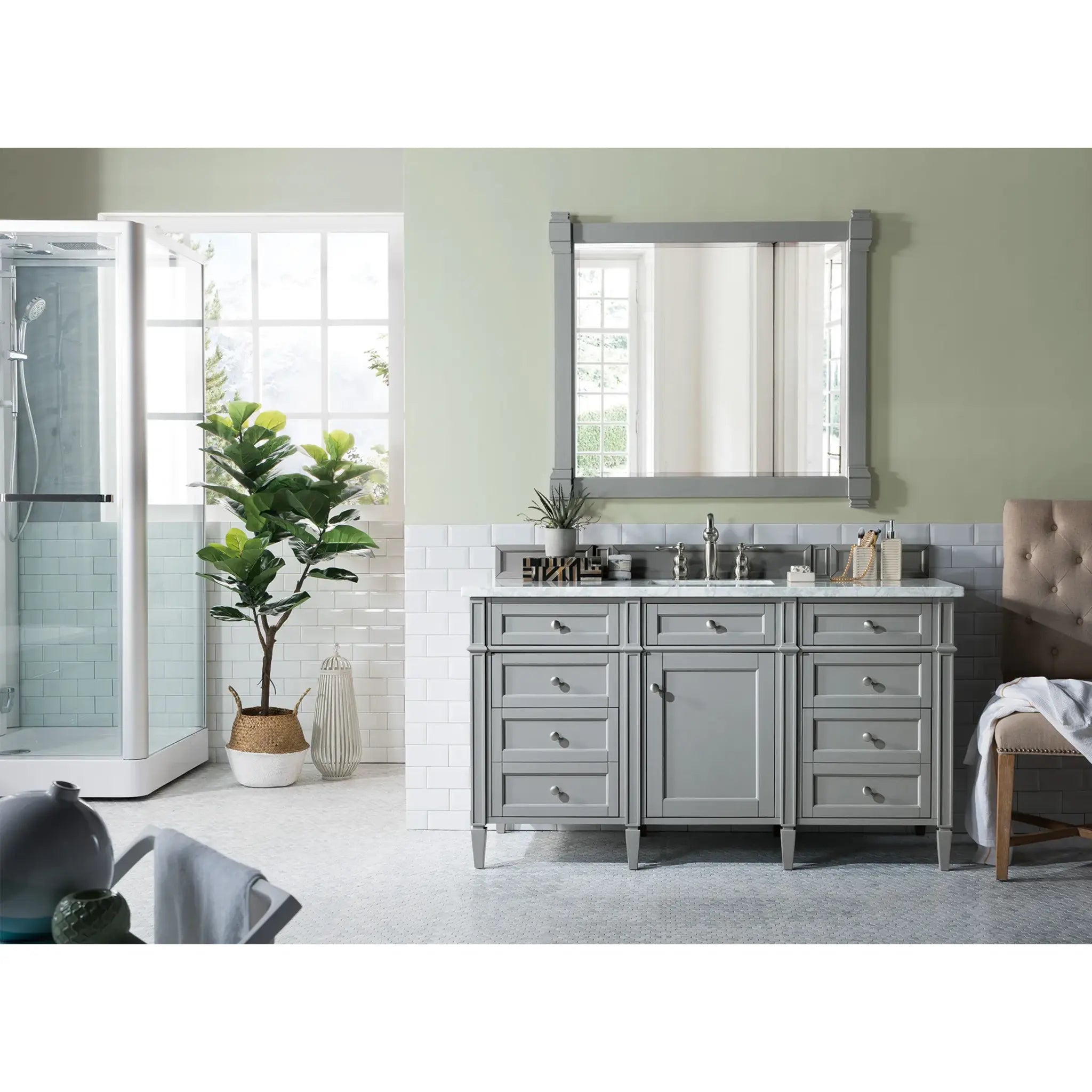 60" Brittany Single Vanity in Urban Gray-Carrara White Marble-8" Widespread image 1