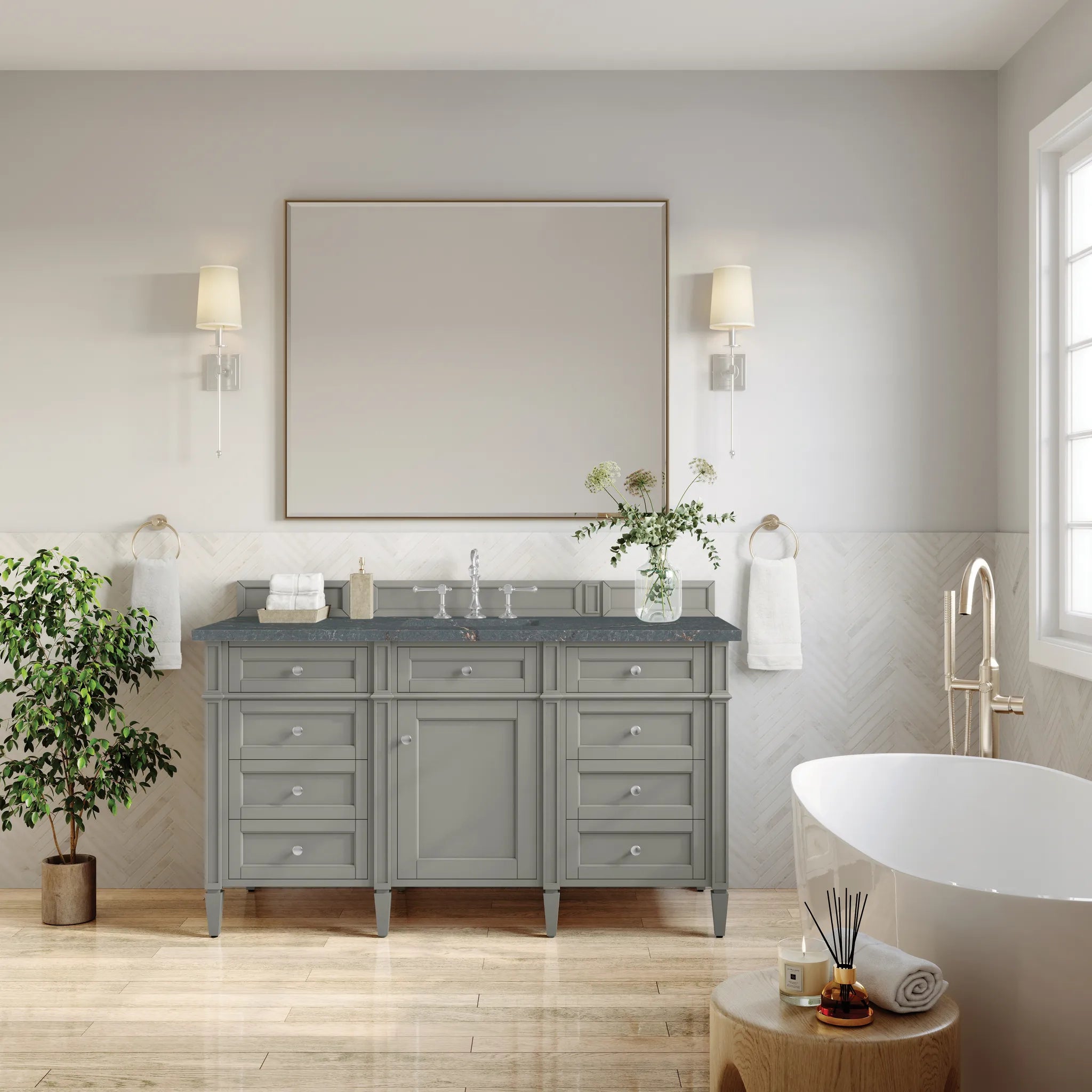 60" Brittany Single Vanity in Urban Gray-Parisien Bleu Silestone-8" Widespread image 1