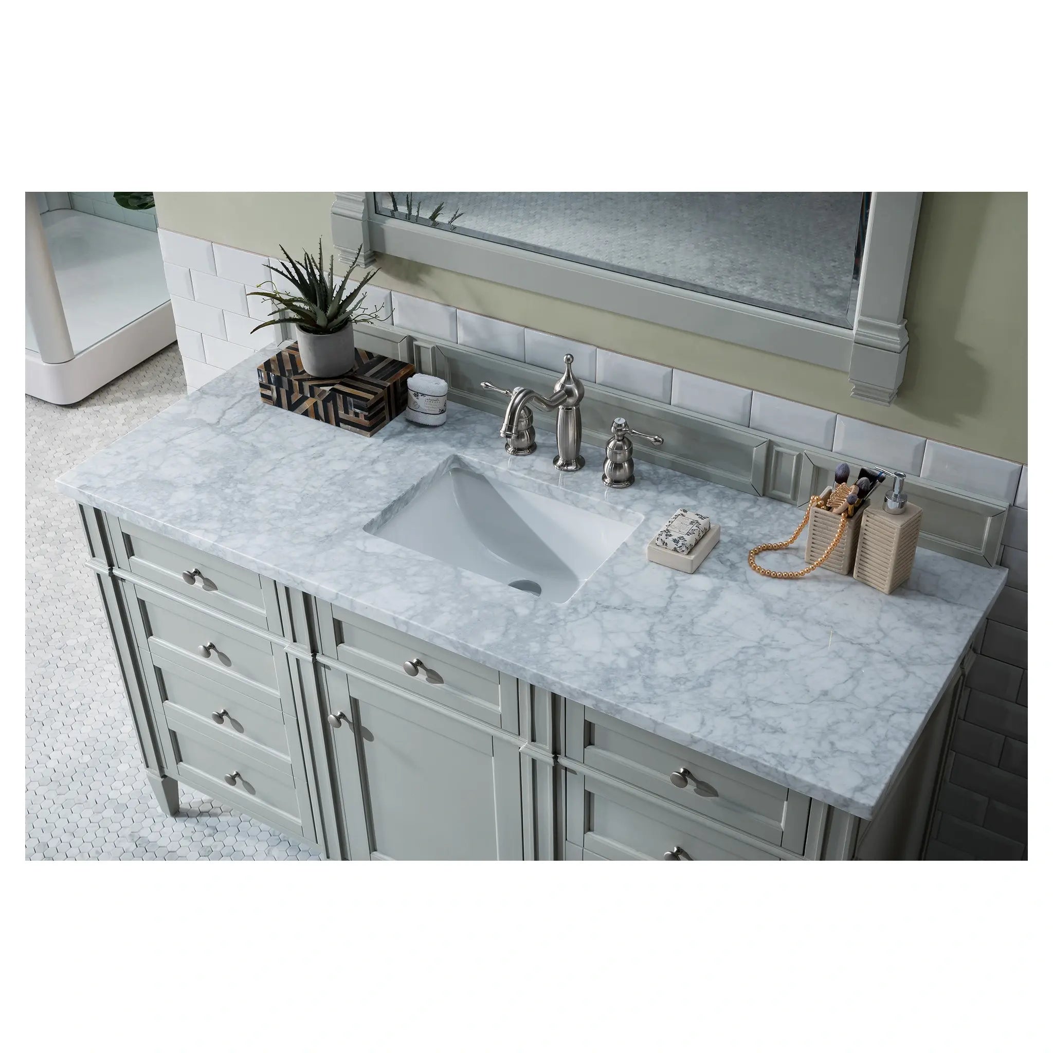 60 Brittany Single Vanity In Urban Gray Standard Carrara White Marble 8 Widespread 6