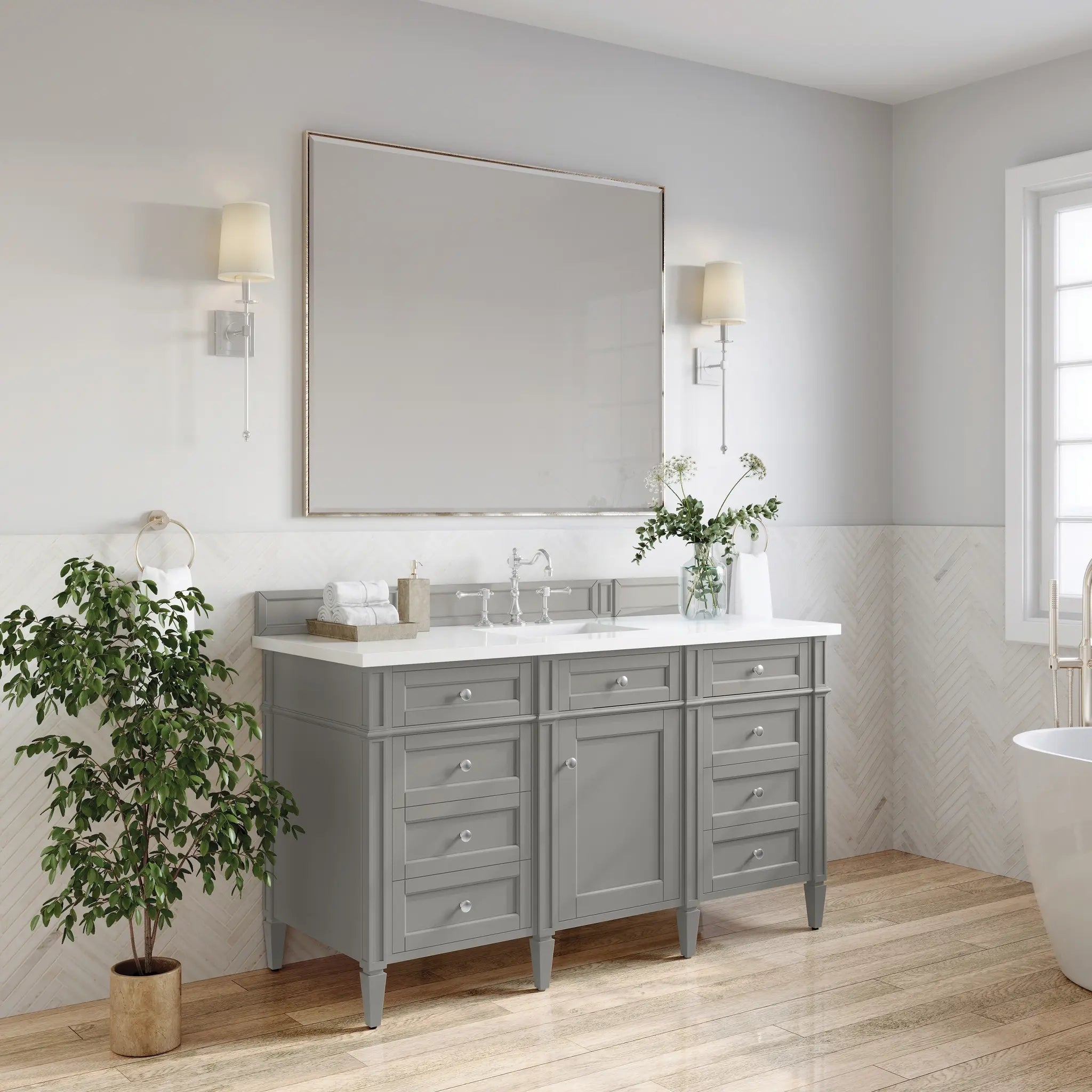 60 Brittany Single Vanity In Urban Gray Standard White Zeus Silestone 8 Widespread 3