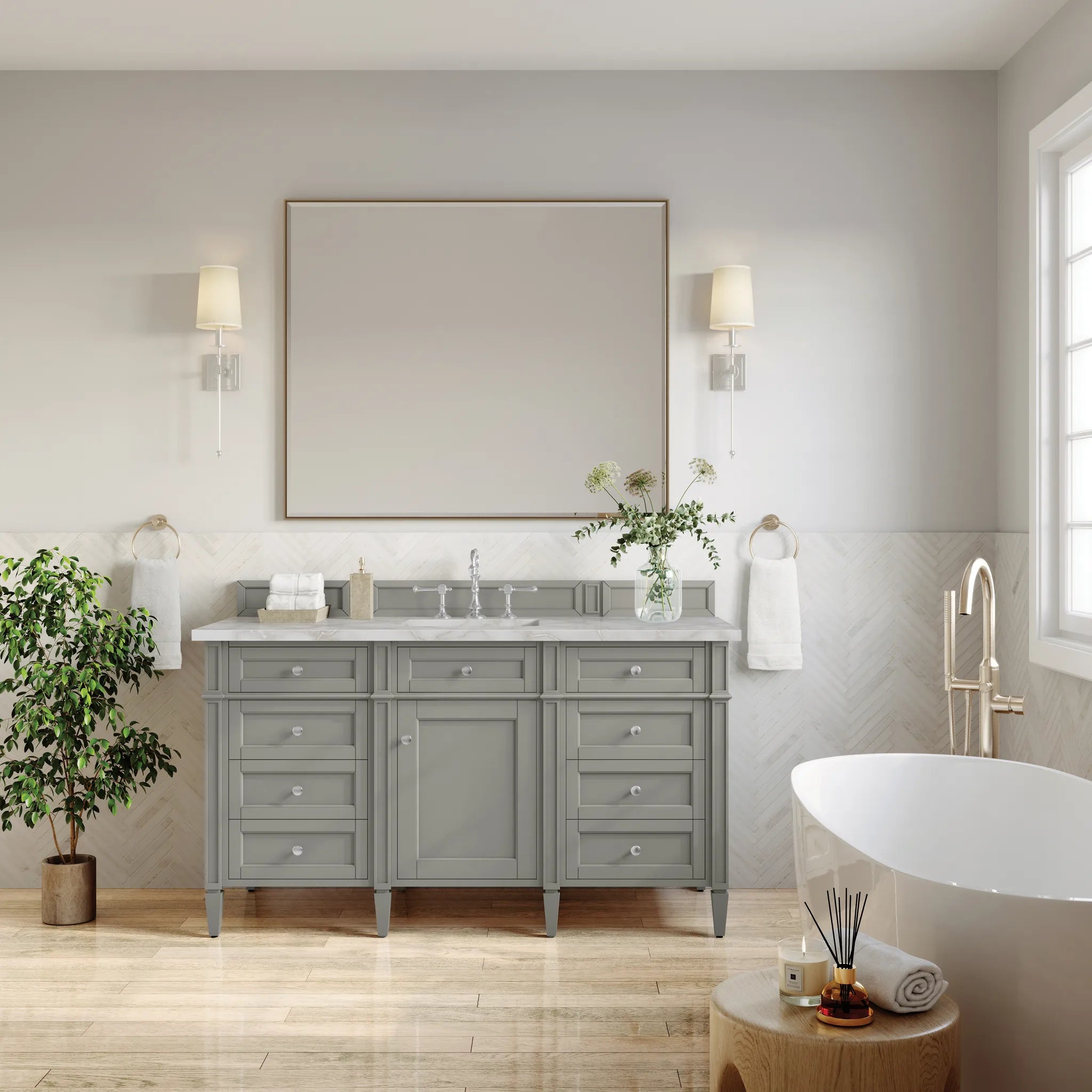 60" Brittany Single Vanity in Urban Gray-Victorian Silver Silestone-8" Widespread image 1