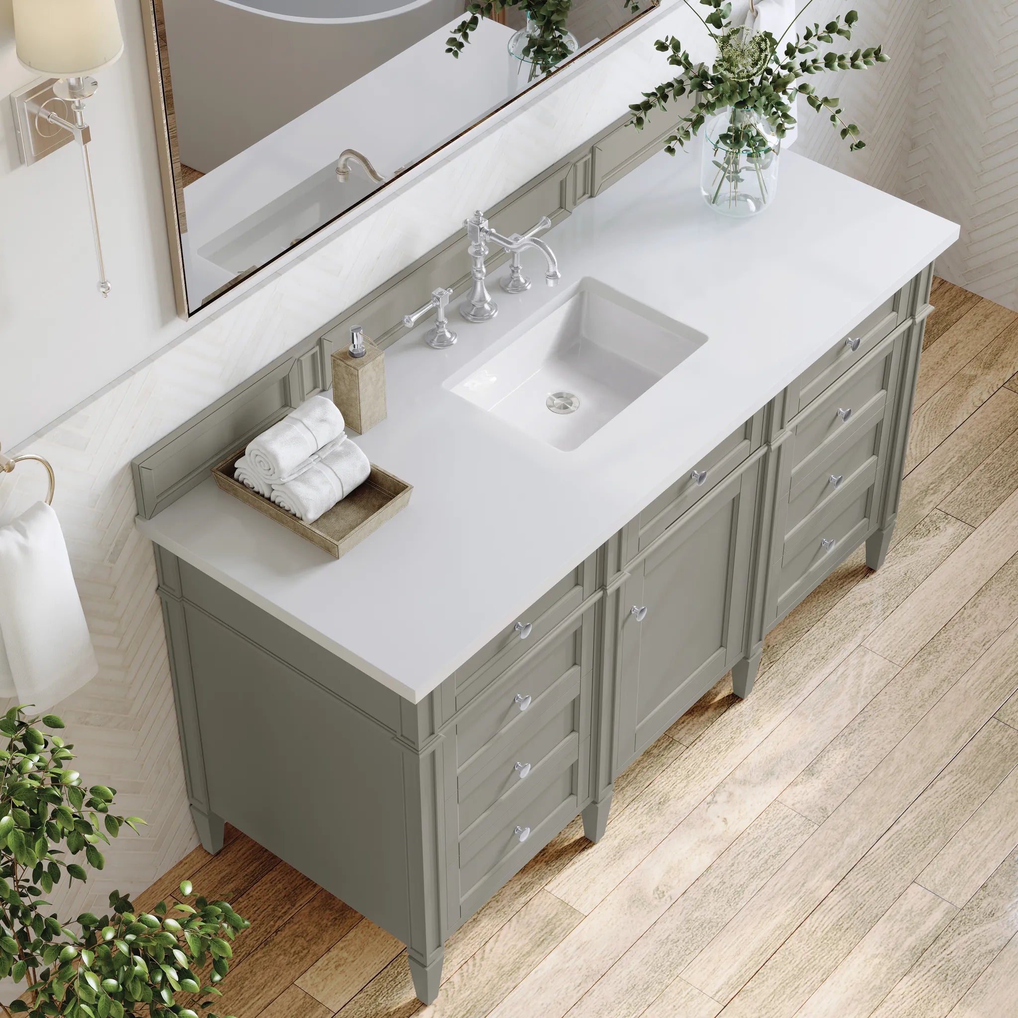 60" Brittany Single Vanity in Urban Gray-White Zeus Silestone-8" Widespread image 3