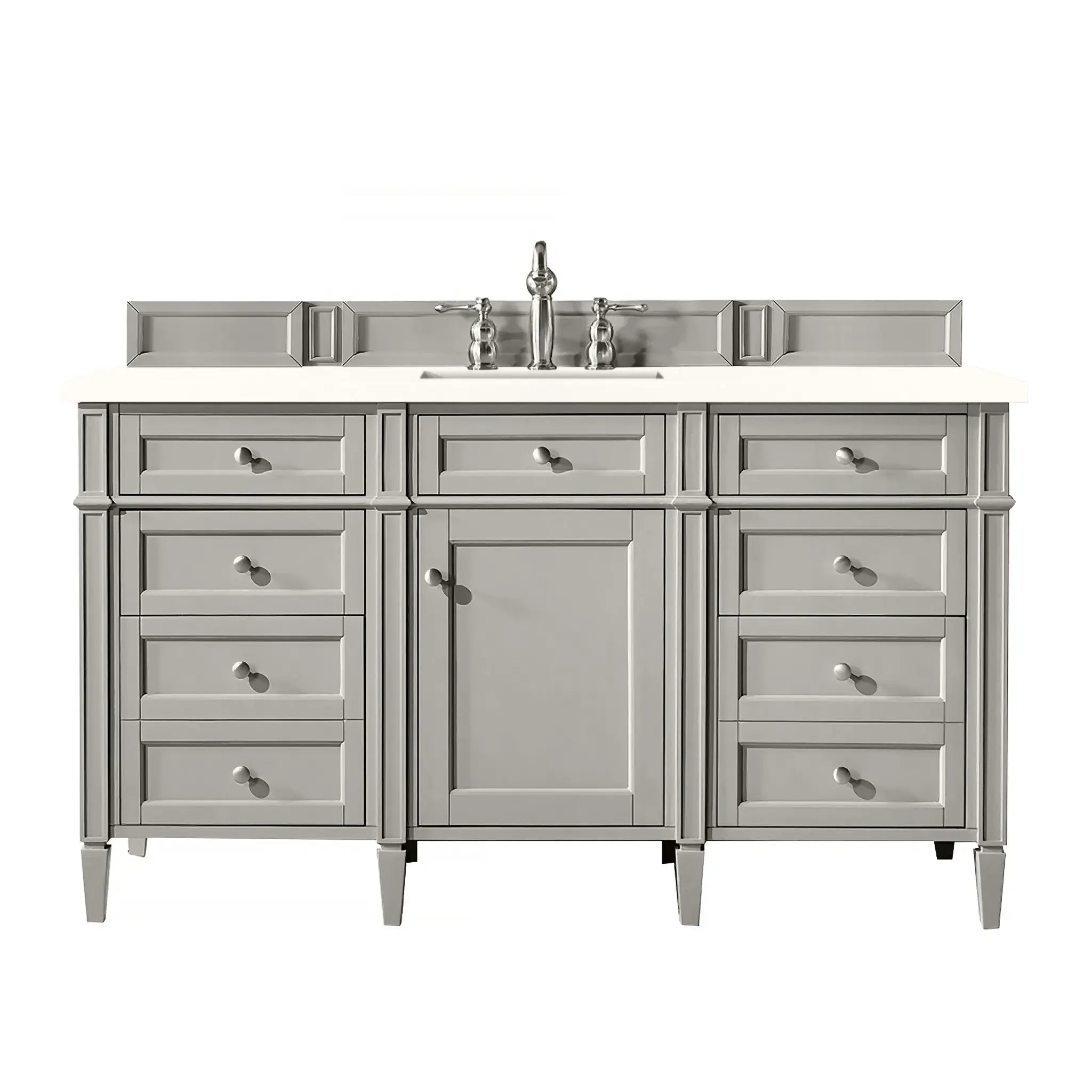 60" Brittany Single Vanity in Urban Gray-White Zeus Silestone-8" Widespread image