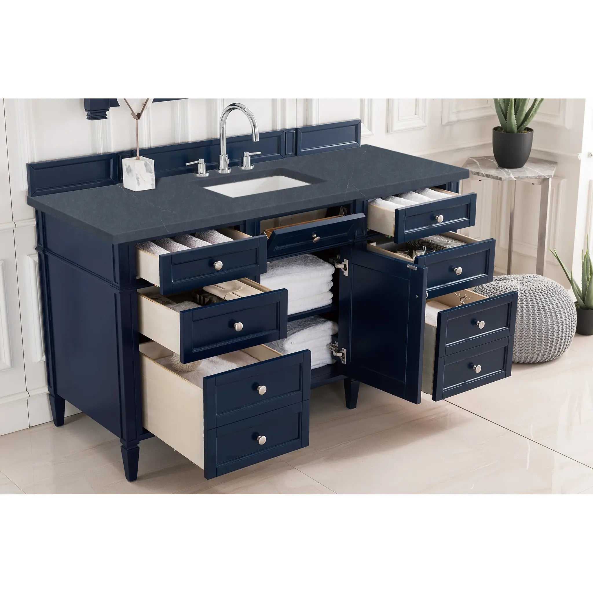 60" Brittany Single Vanity in Victory Blue-Charcoal Soapstone Silestone-8" Widespread image 3