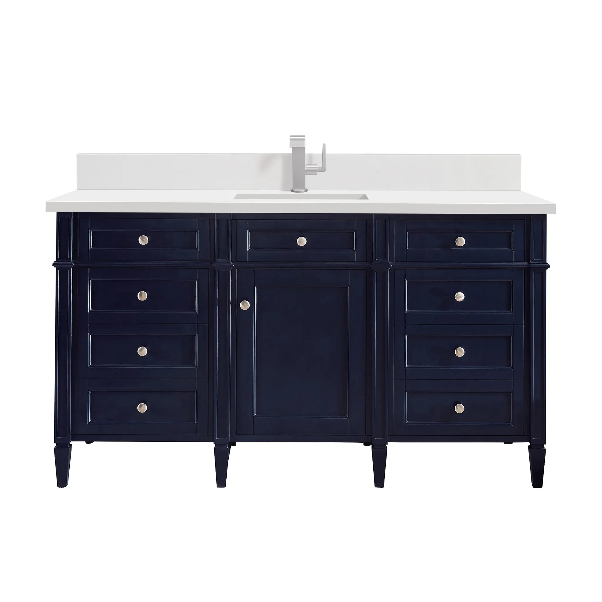 60" Brittany Single Vanity in Victory Blue-White Zeus Silestone & Backsplash-Single Hole image