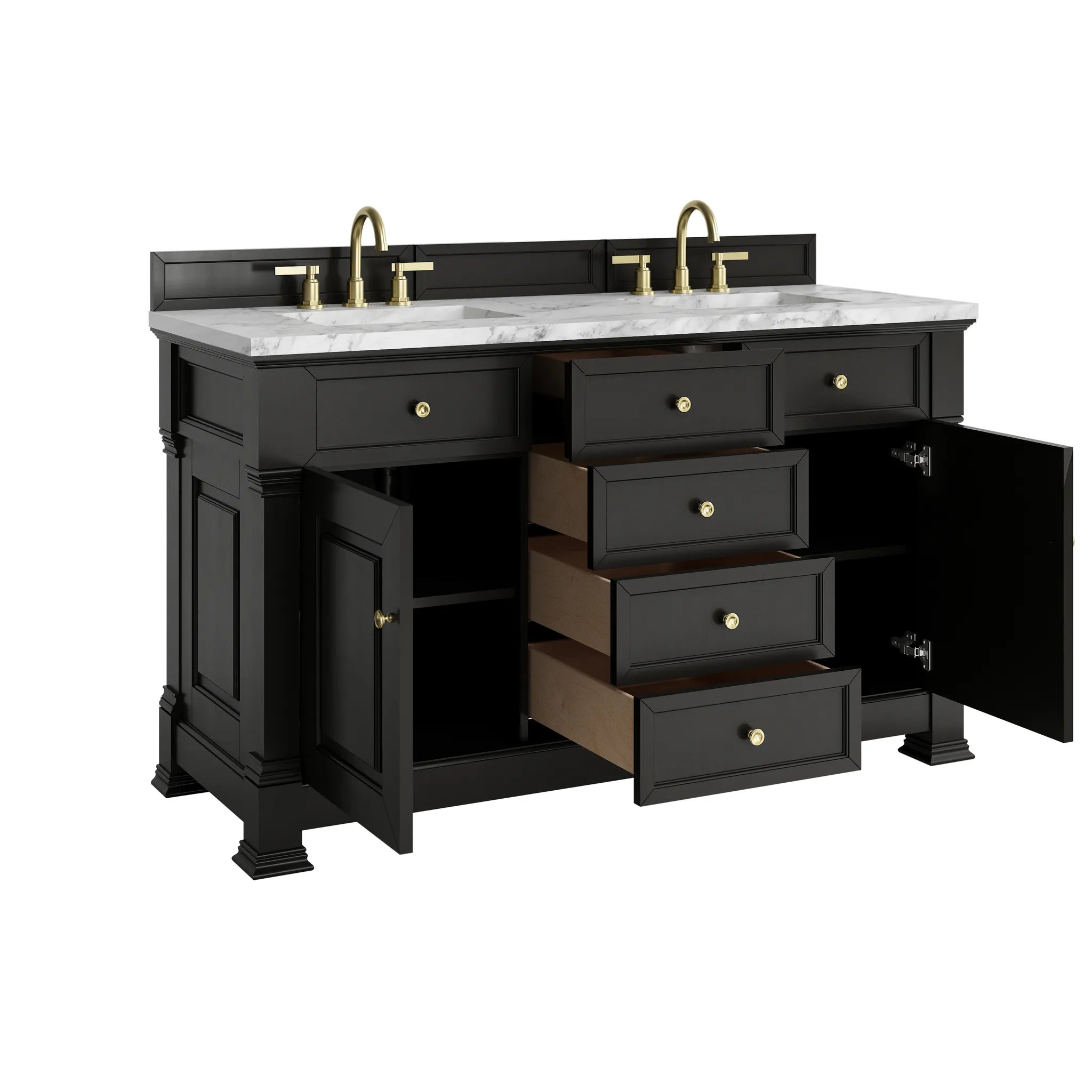 60" Brookfield Double Vanity in Black Onyx-Carrara White Marble-8" Widespread image 7