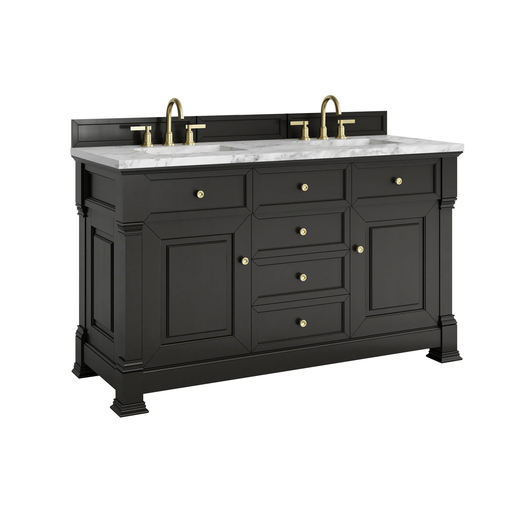 60" Brookfield Double Vanity in Black Onyx-Carrara White Marble-8" Widespread image 9