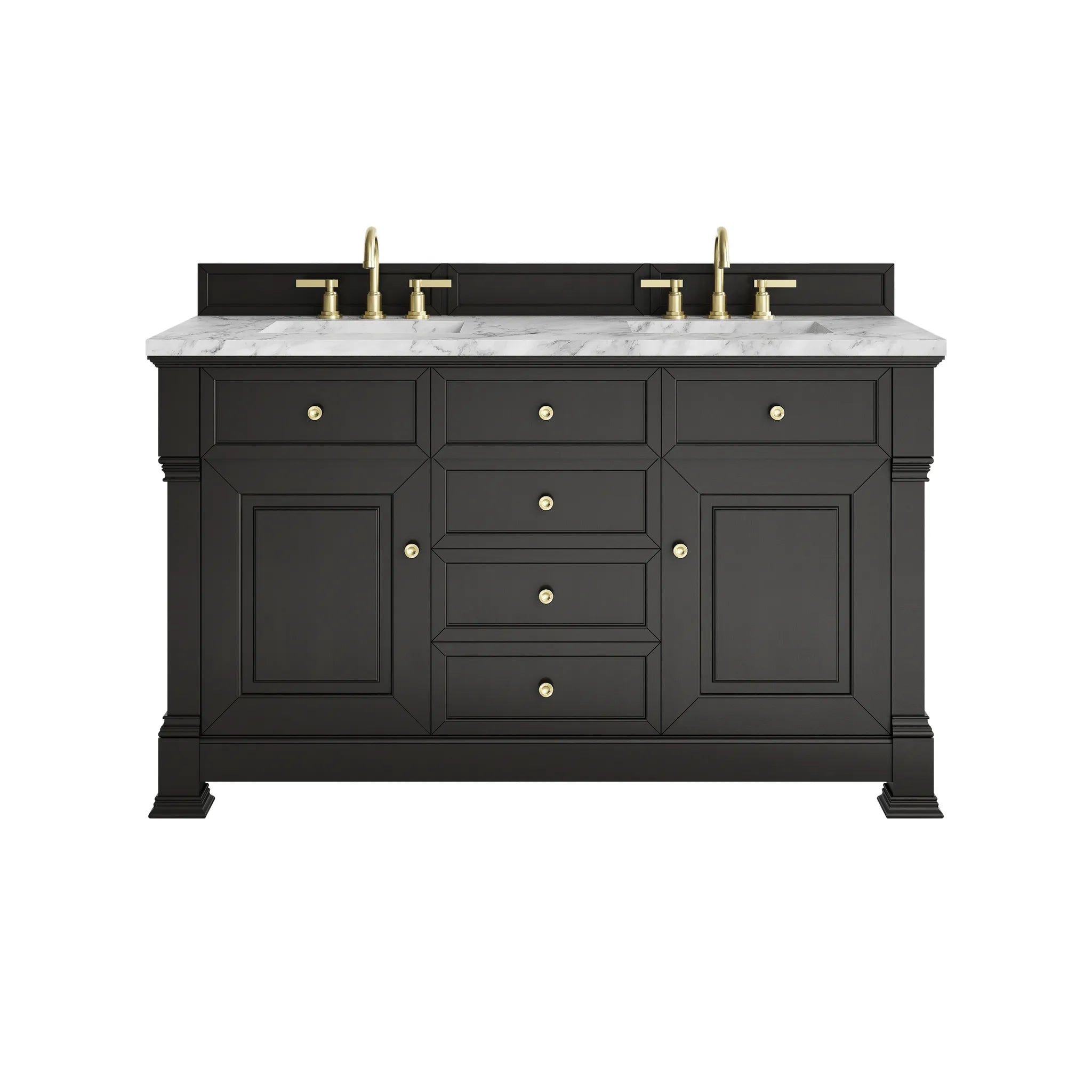 60" Brookfield Double Vanity in Black Onyx-Carrara White Marble-8" Widespread image