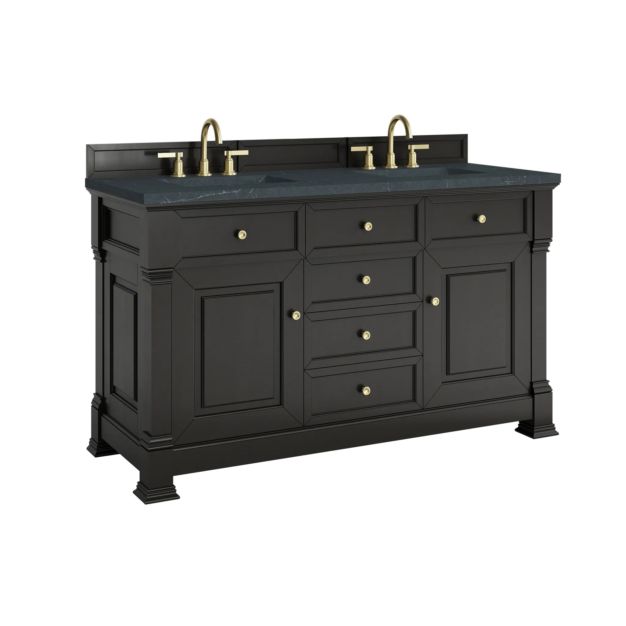 60" Brookfield Double Vanity in Black Onyx-Charcoal Soapstone Silestone-8" Widespread image 9