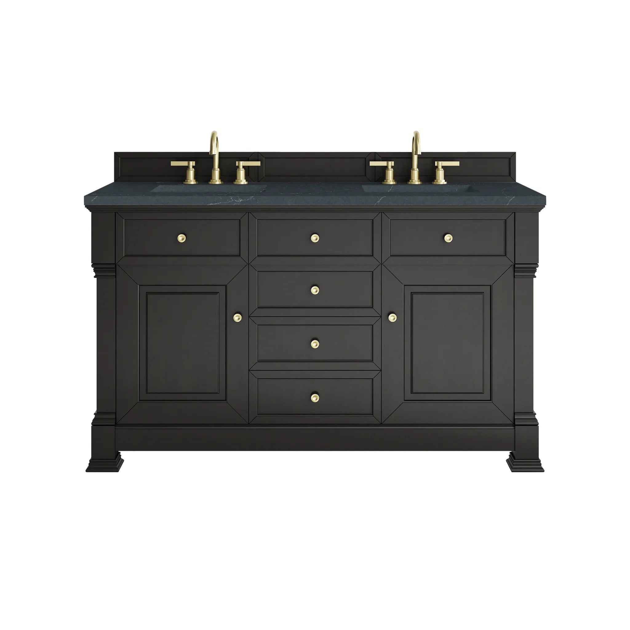 60" Brookfield Double Vanity in Black Onyx-Charcoal Soapstone Silestone-8" Widespread image