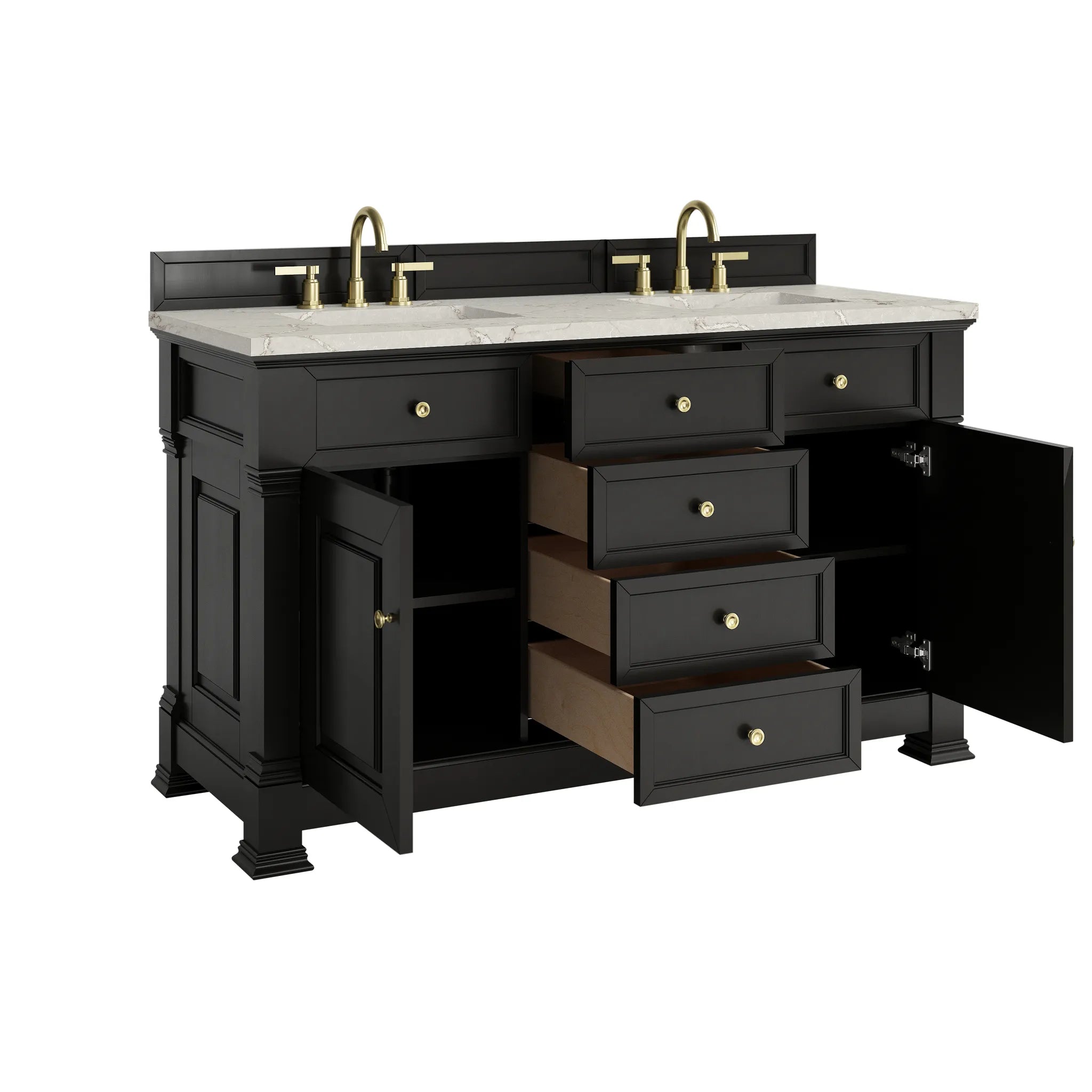 60" Brookfield Double Vanity in Black Onyx-Victorian Silver Silestone-8" Widespread image 7